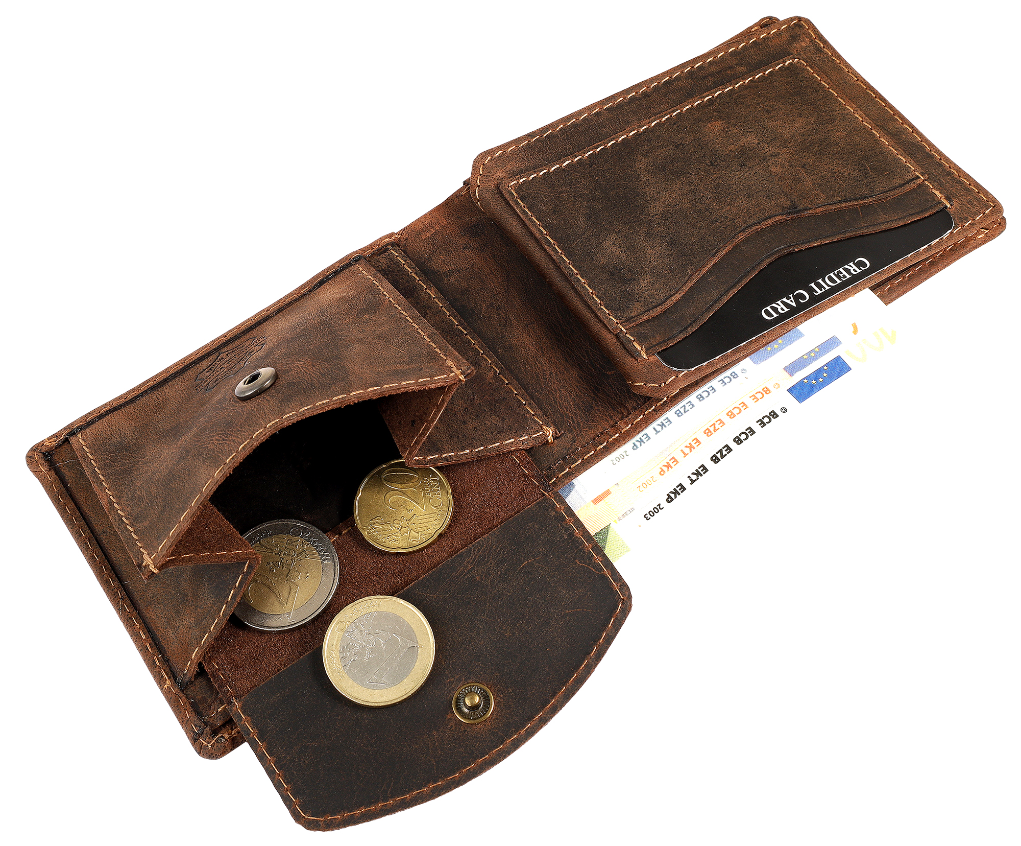 Leonardo Verrelli, Herren Echtleder Geldbörse, vintage, RFID, quer, braun