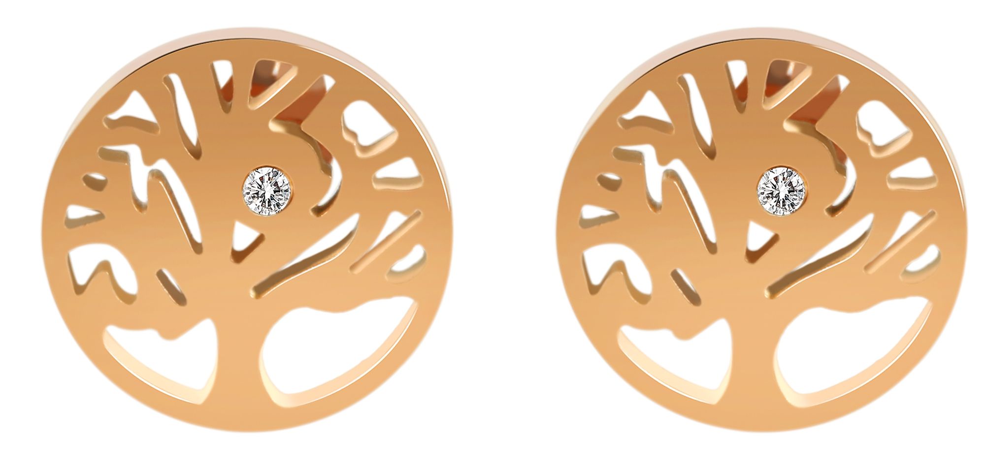 Akzent Edelstahl Ohrstecker, Lebensbaum mit Similibesatz, Ionenplattiert, roségoldfarben