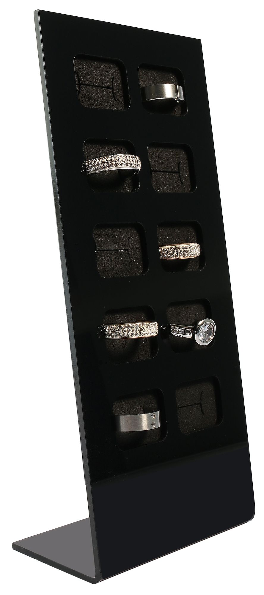 Ringaufsteller für 10 Ringe, Acryl, 20,5 x 9,5 x 4,5 cm, schwarz