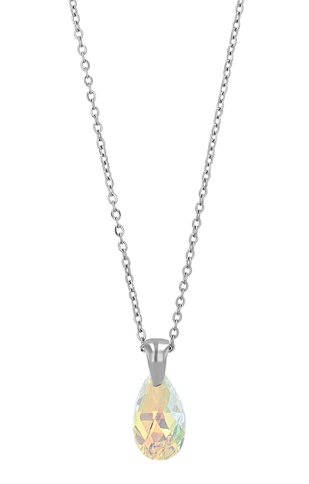 "Sheridan" Akzent Edelstahkette mit Swarowski, Tropfen, 42 + 5 cm, silberfarben/ crystal