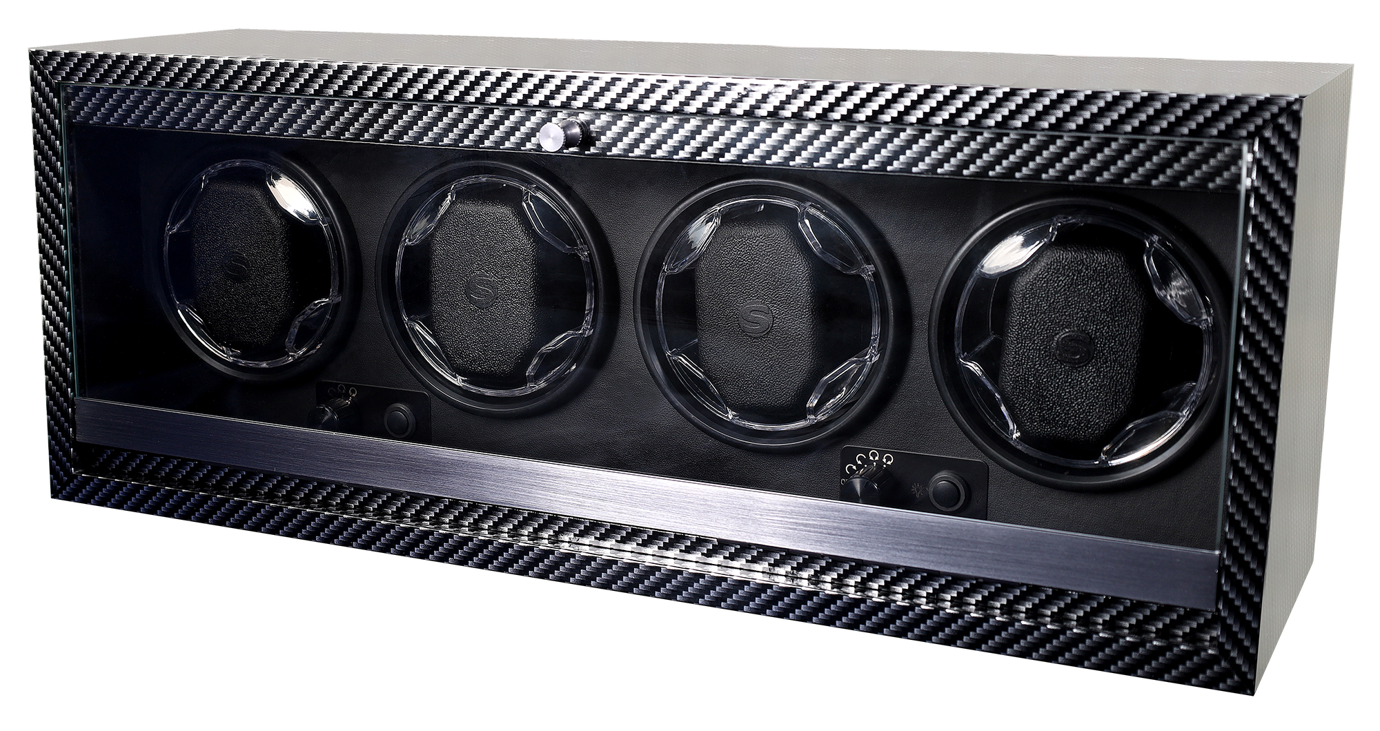 Automatischer Uhrenbeweger für 4 Uhren, LED, USB-DC (Carbonoptik)