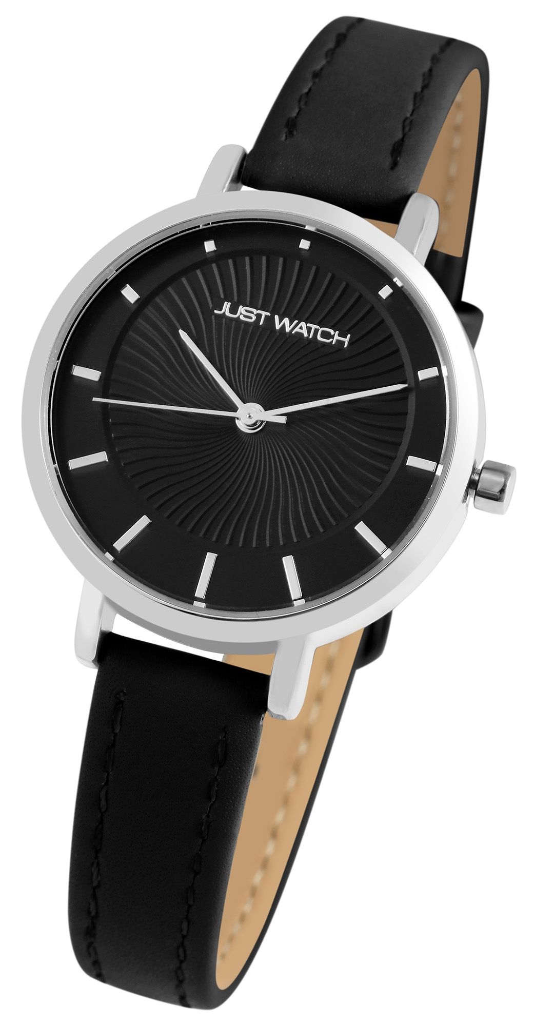 Just Watch Damenuhr mit Echtlederarmband, schwarz