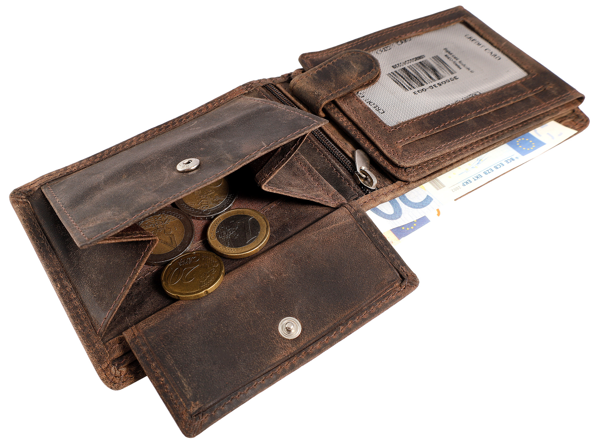 Akzent Echt Leder (Hunter-Leder) Geldbörse, RFID, Querformat, "Anker", braun