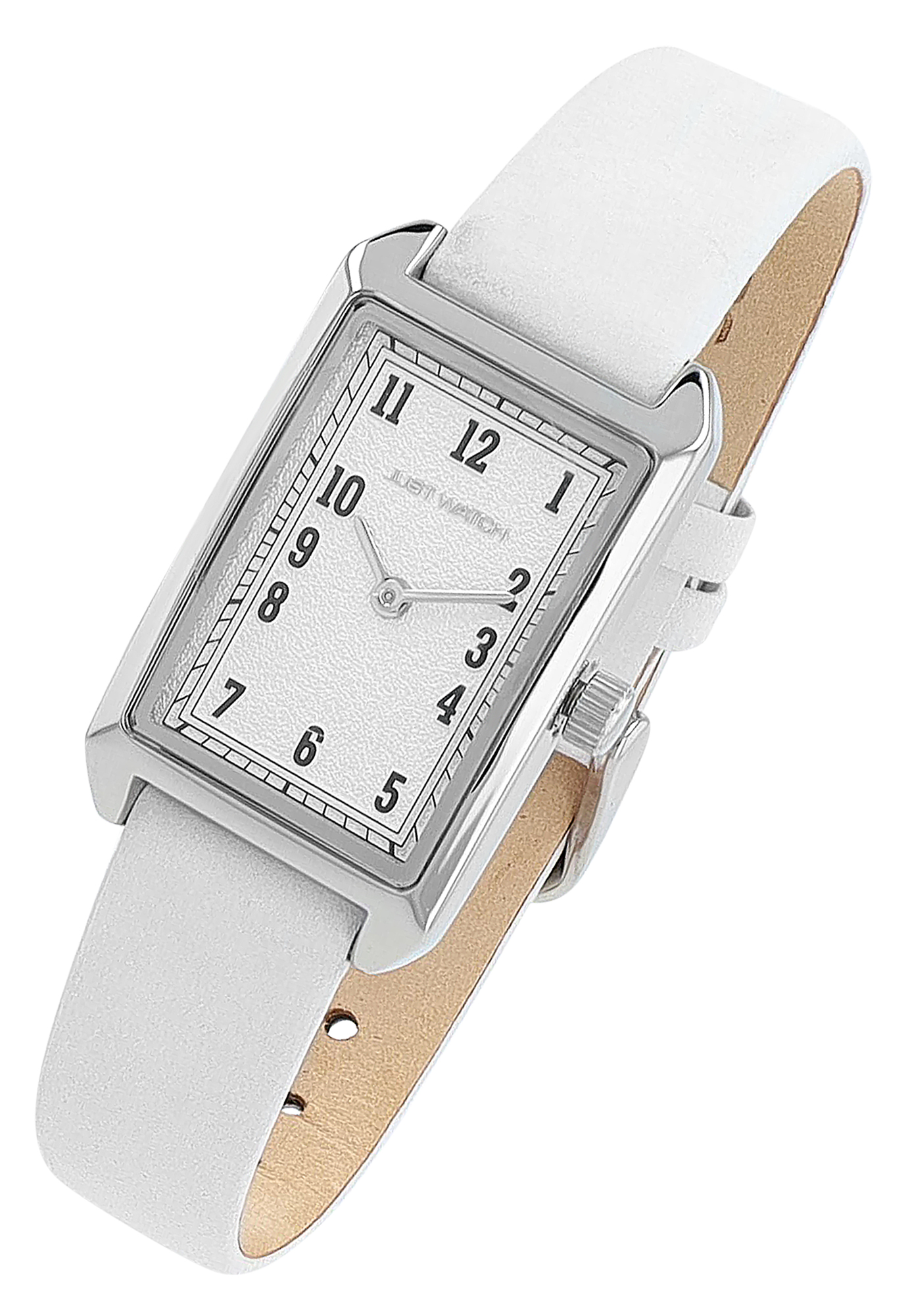 JUST WATCH Damenuhr "Mireya" mit Echtlederband, eckiges Designn weiß/ silberfarben