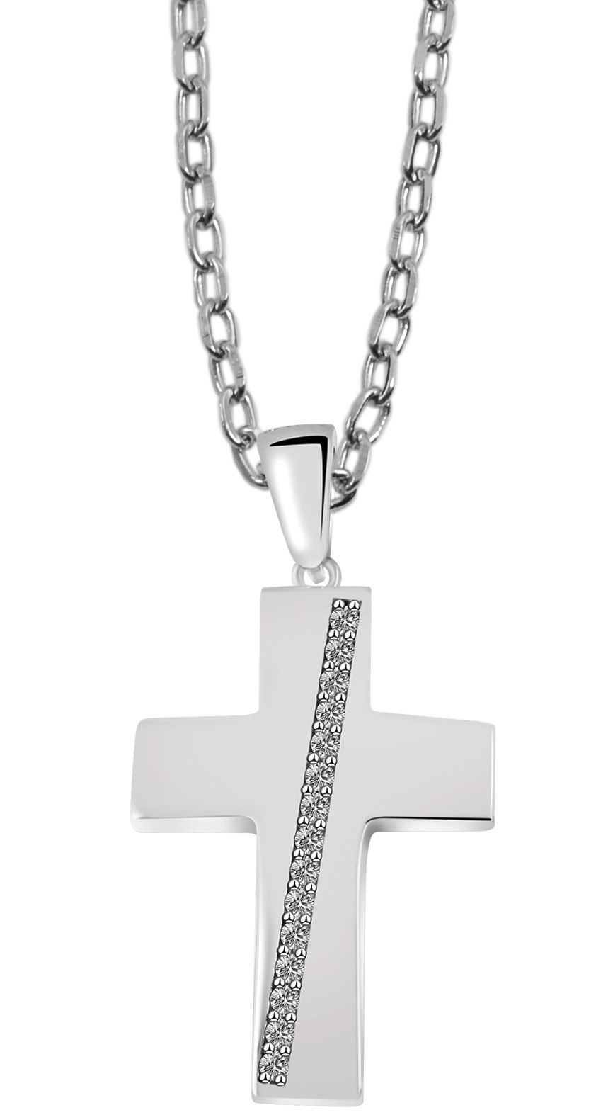 925/- Echt Silber Anhänger ohne Kette "Amelia", Kreuz mit Zirkoniabesatz, 925/rhodiniert