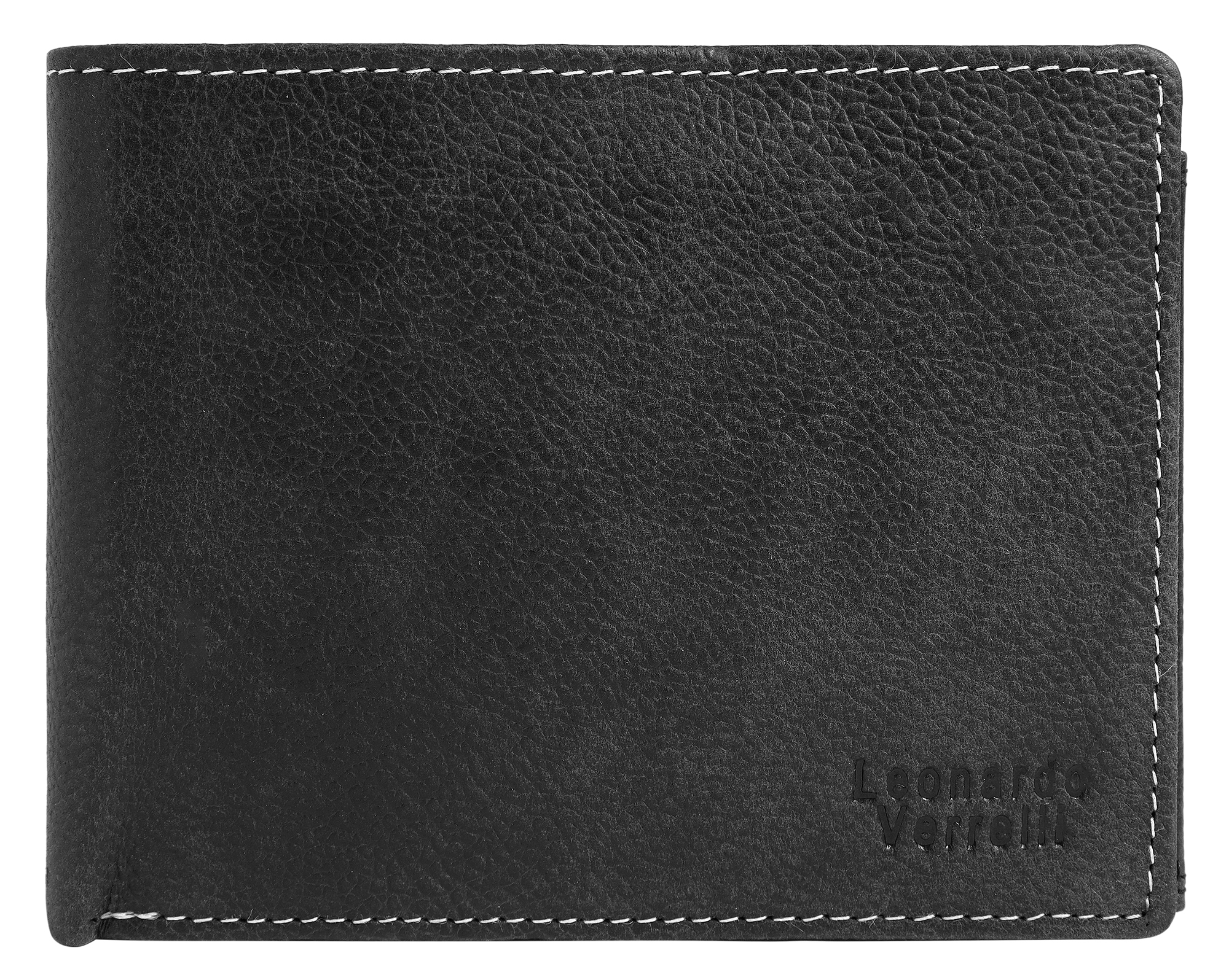 Leonardo Verrelli, Echtleder (Distressed Hunter) Geldbörse, RFID, Querformat, schwarz