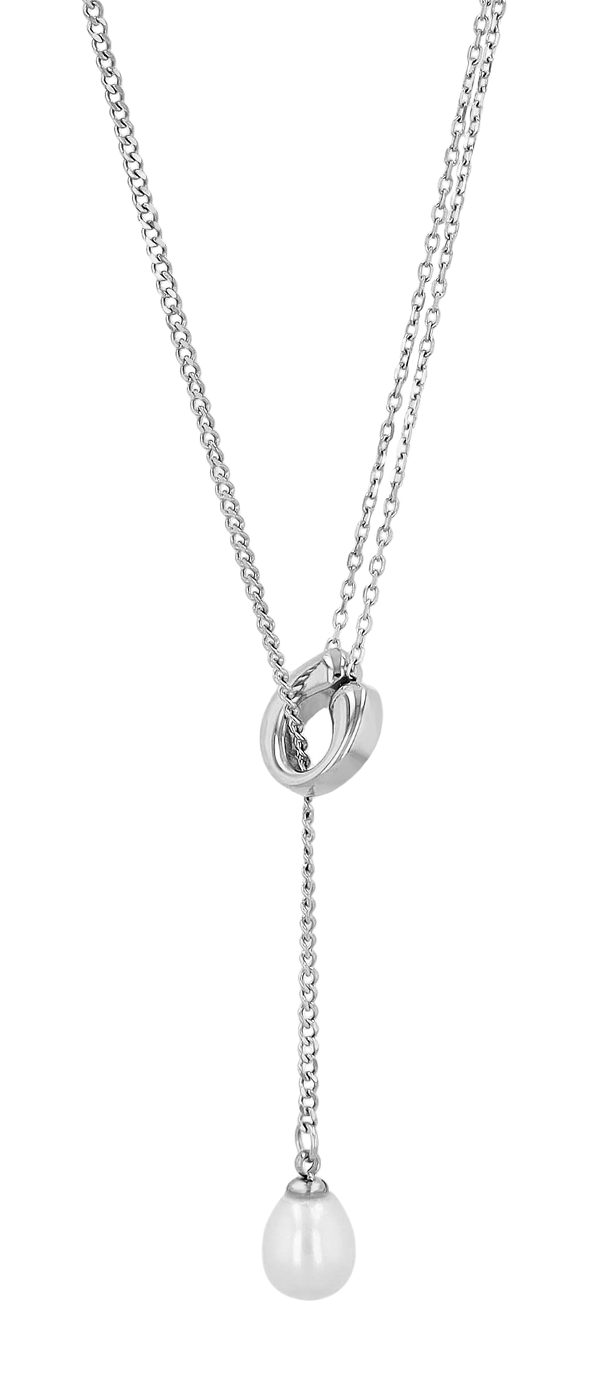 "Allison"  Edelstahl Y-Kette mit Süßwasserperle 40 - 45cm + 5 cm, silberfarben