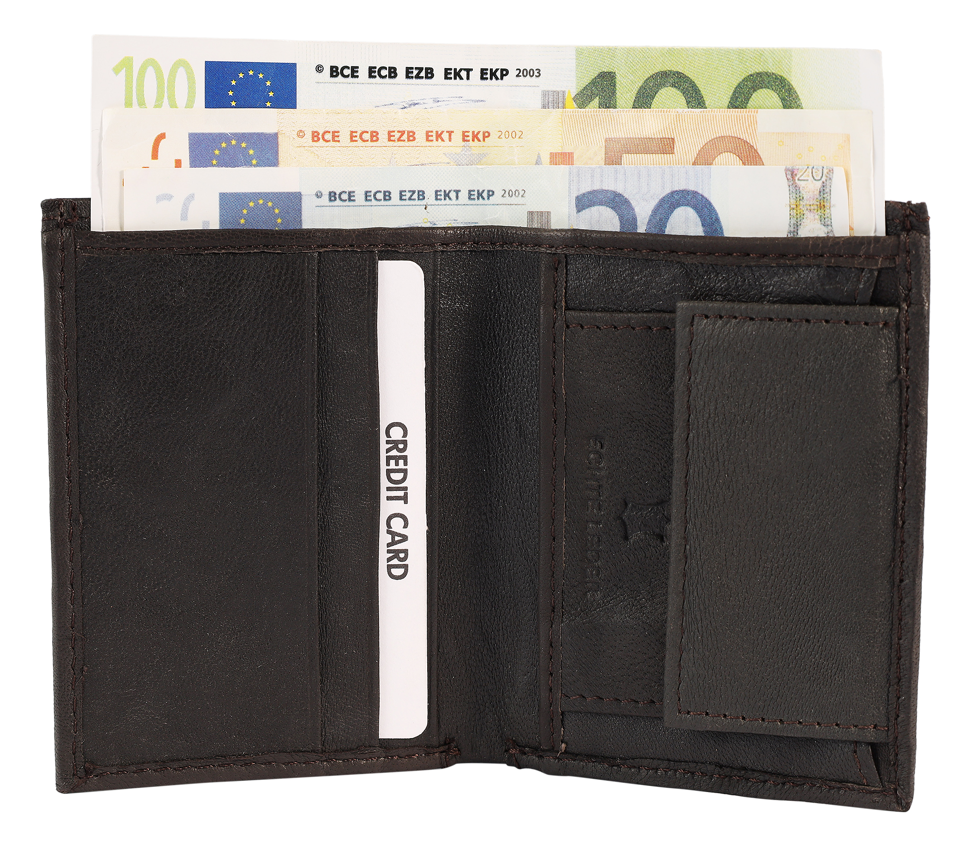 Excellanc Mini-Geldbörse aus Echtleder, Hochformat, dunkelbraun