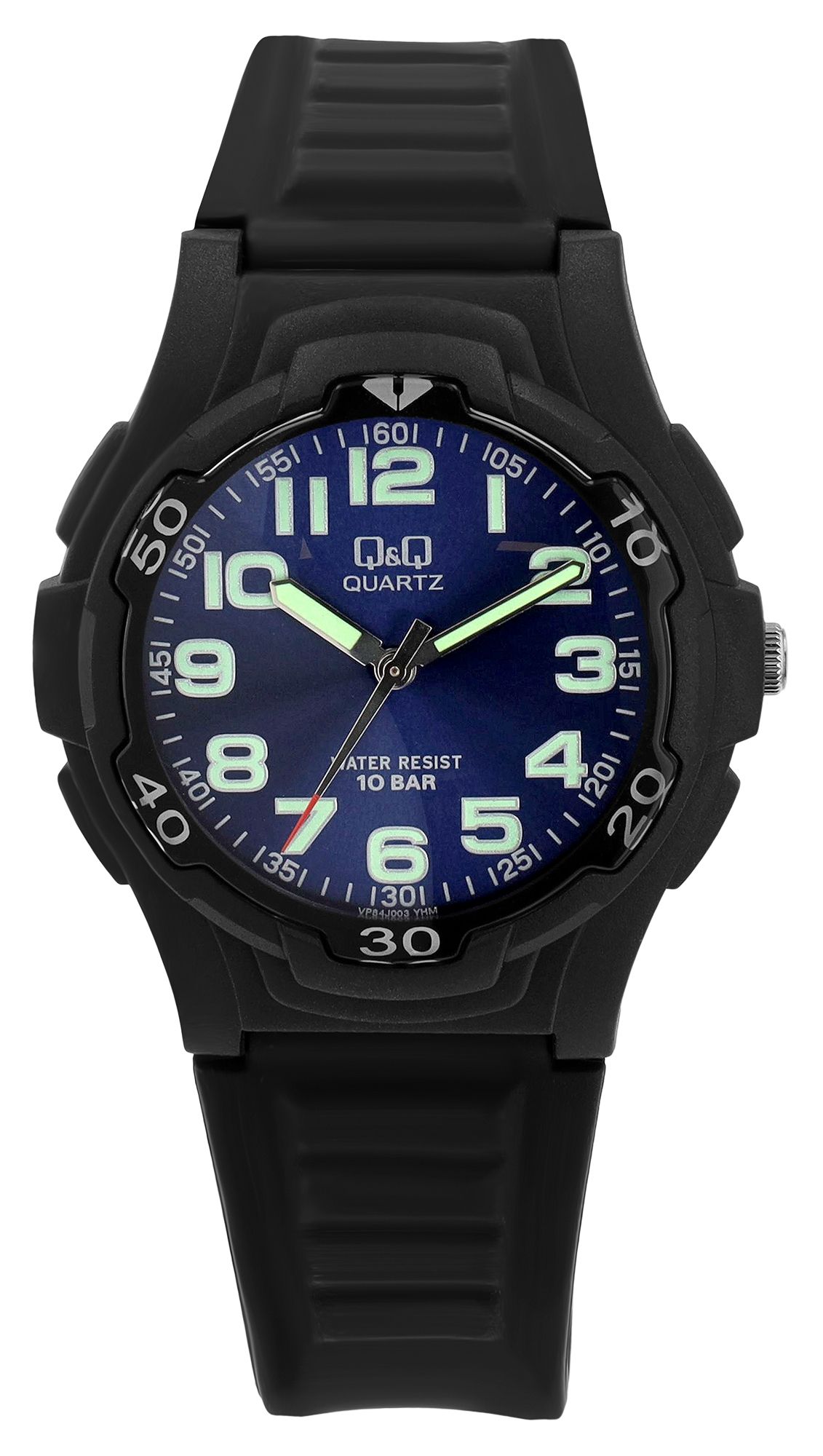 Q&Q Herrenuhr mit Silikonarmband, Ø 40 mm, schwarz/ blau