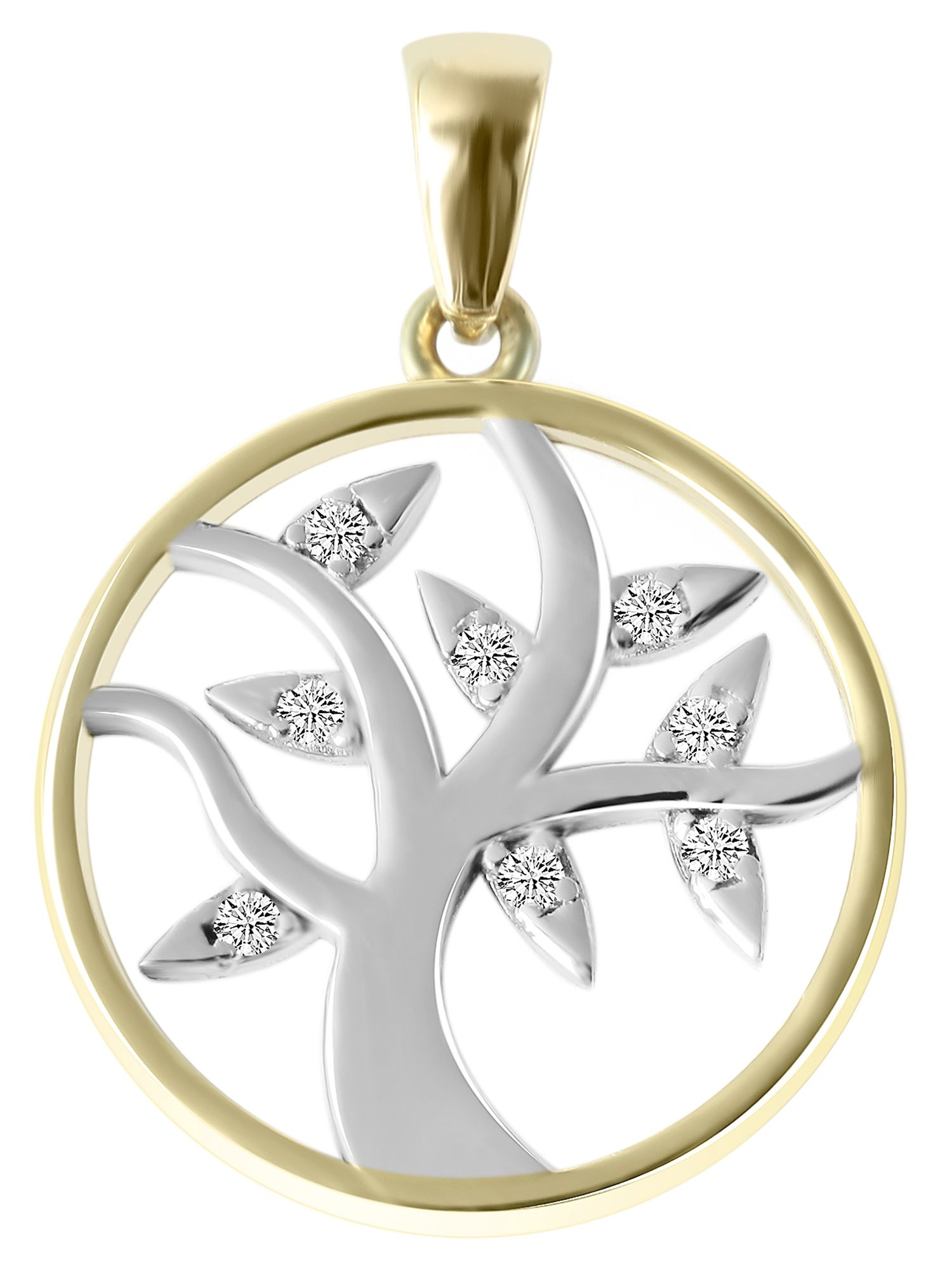 375/- Gold Anhänger "Coline" ohne Kette, Lebensbaum mit Zirkoniabesatz, 9 Karat, bicolor