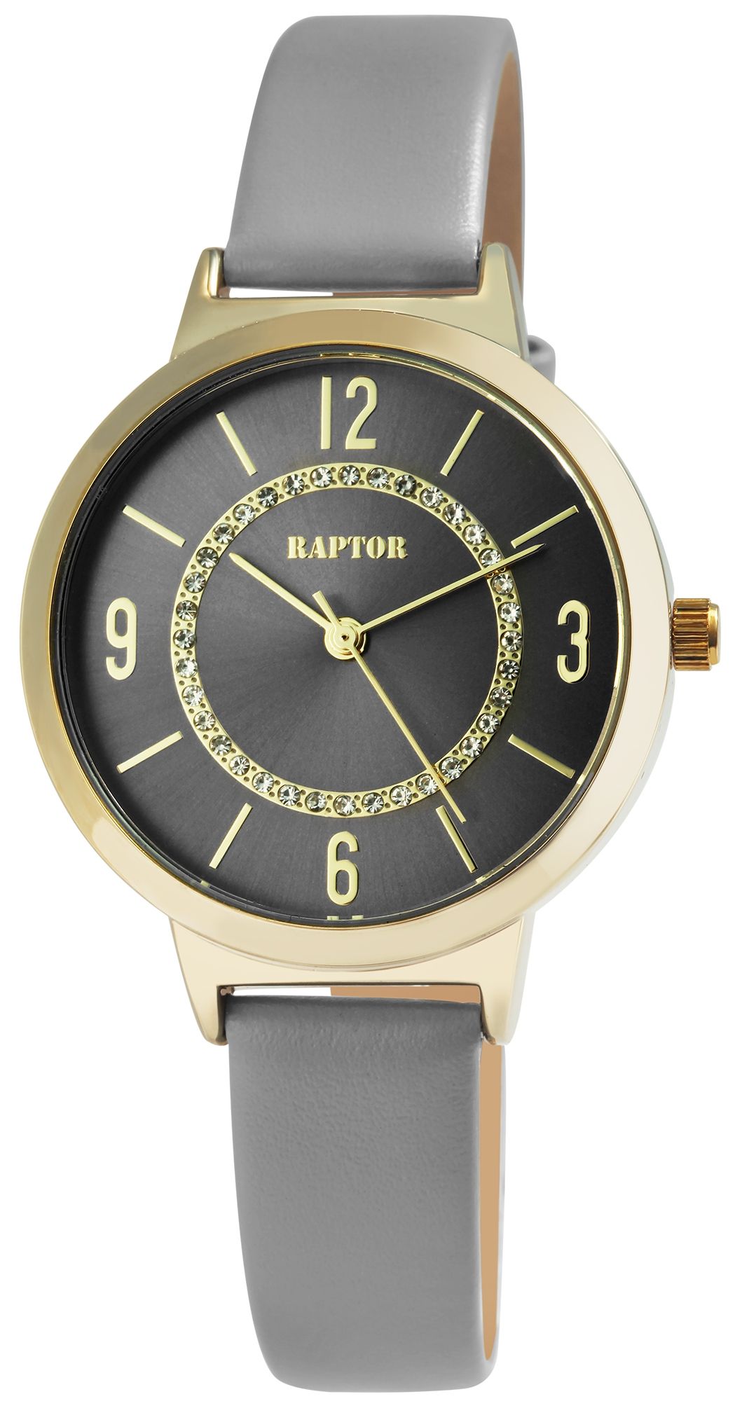 Raptor Damenuhr "Lieke" mit Echtlederarmband, grau/goldfarben