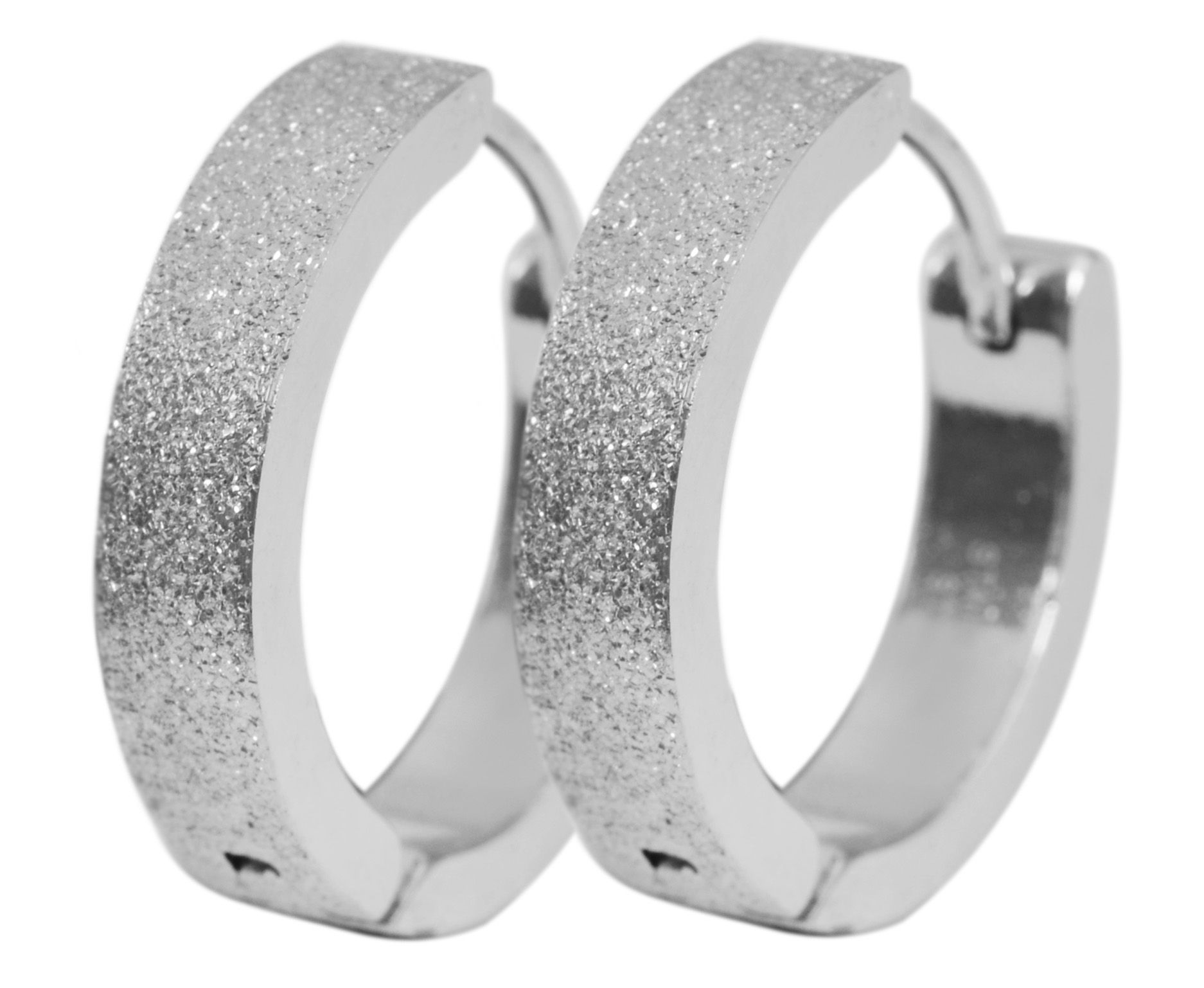 "Fina", Akzent Edelstahl Klapp-Creolen Ø 14 mm, sandgestrahlt, silberfarben