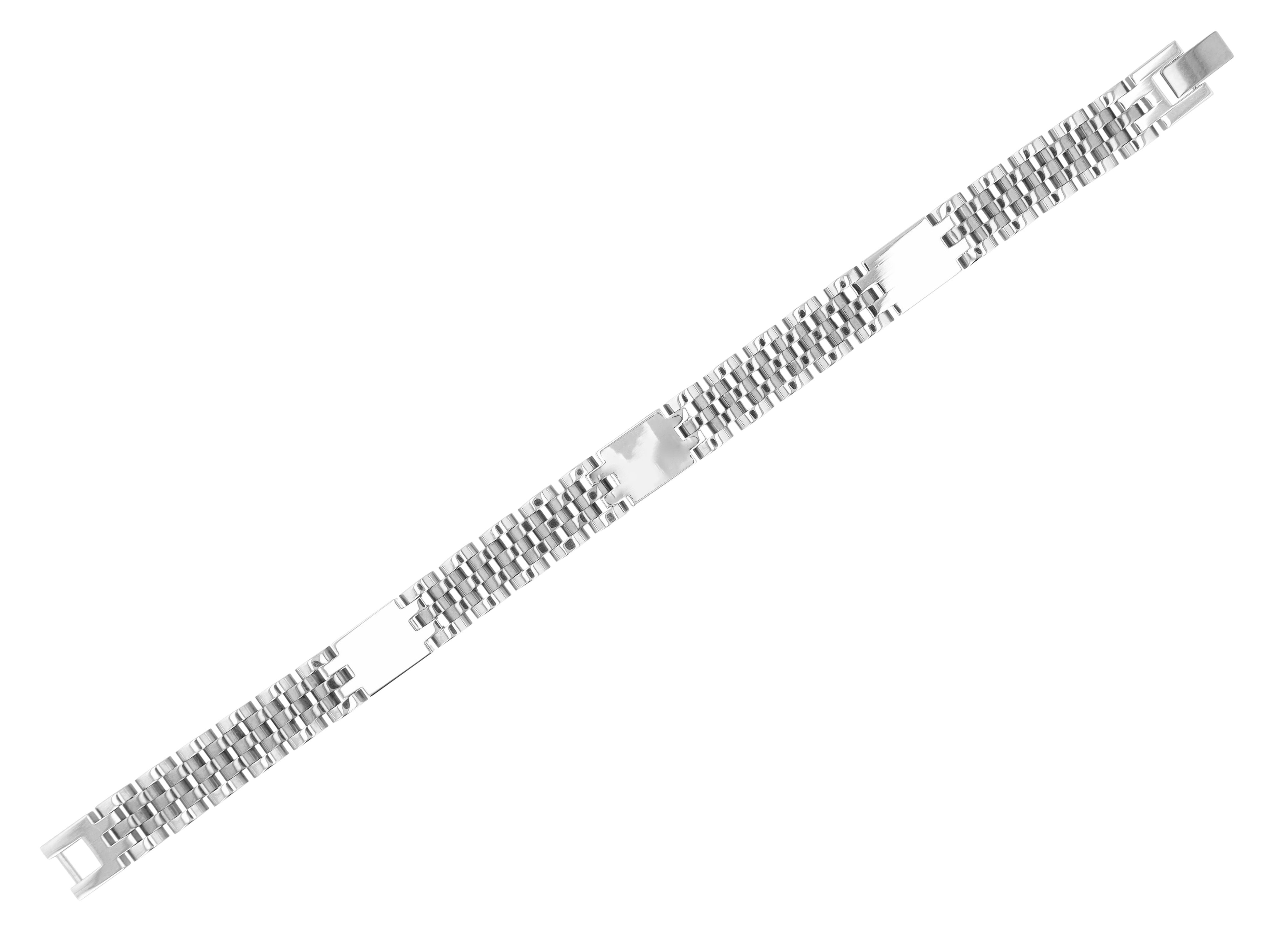 "Jareth" Edelstahl Gliederarmband, Gravurelemente, 21 cm, silberfarben