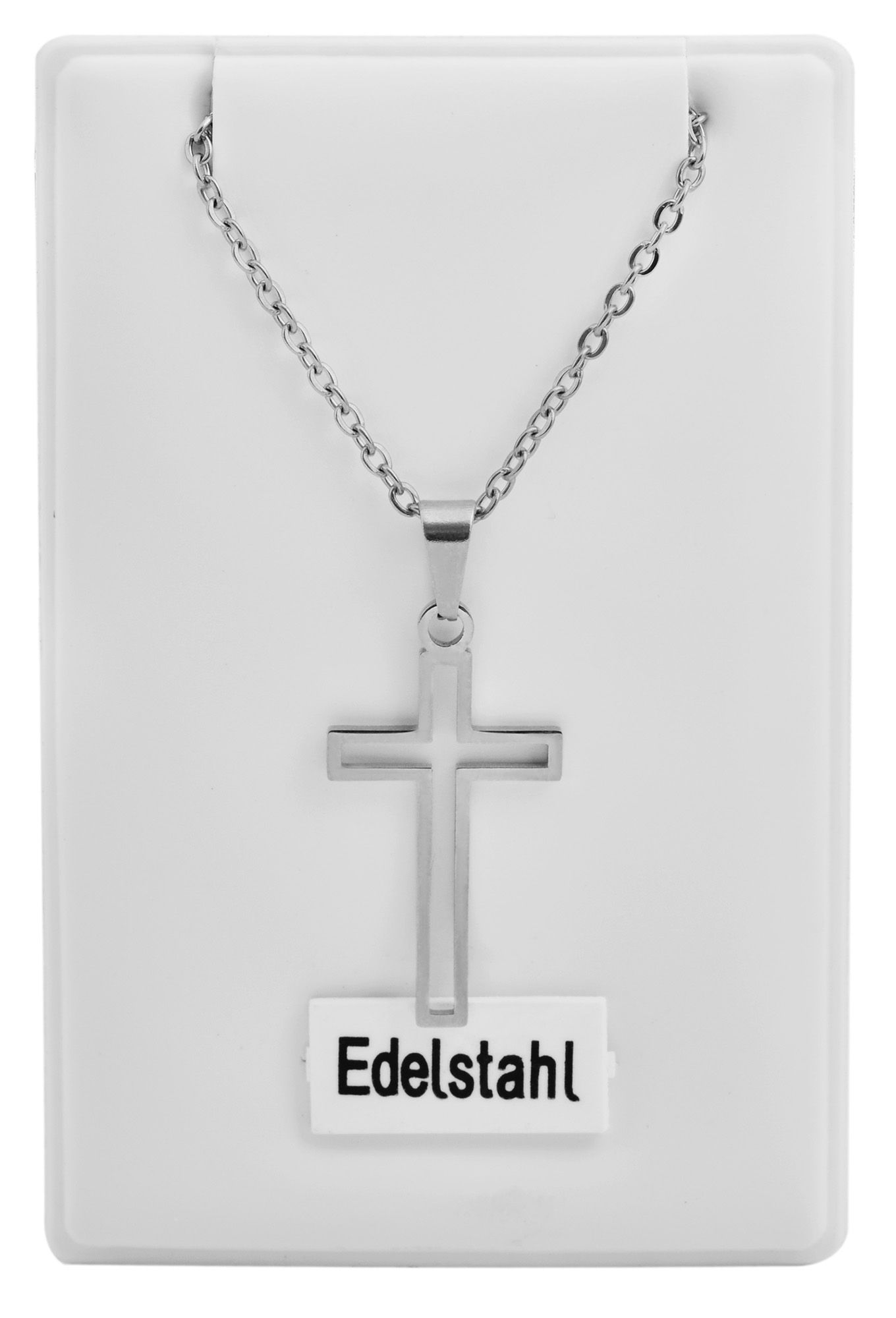 "Hafsa" Edelstahl Kette (43+5 cm) mit Anhänger - Kreuz, silberfarben