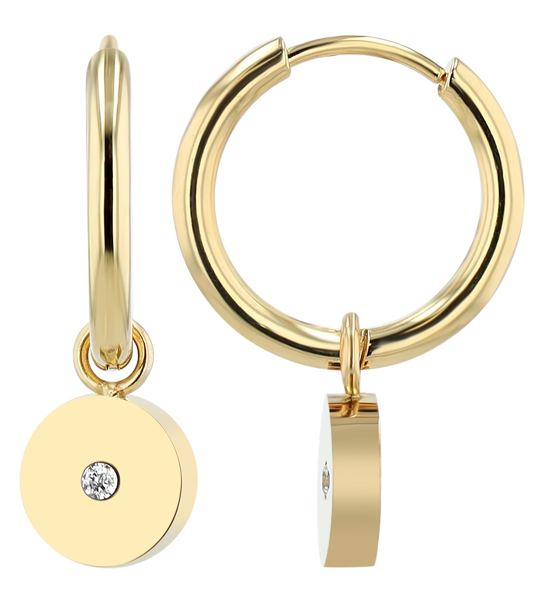 "Stintje" Edelstahl Creole Ø 12 mm, runder Anhänger (abnehmbar), goldfarben
