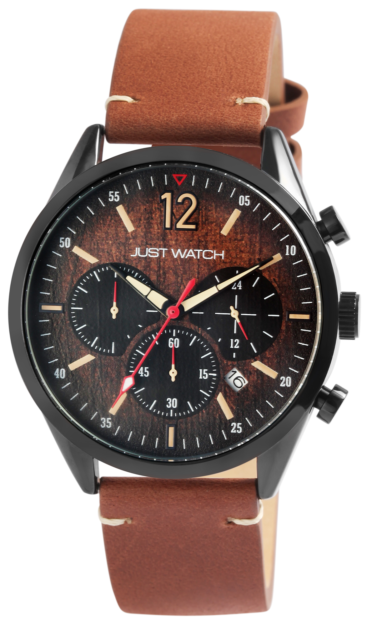 Just Watch Herrenchronograph "Theodor" mit Echtlederarmband, braun/schwarz