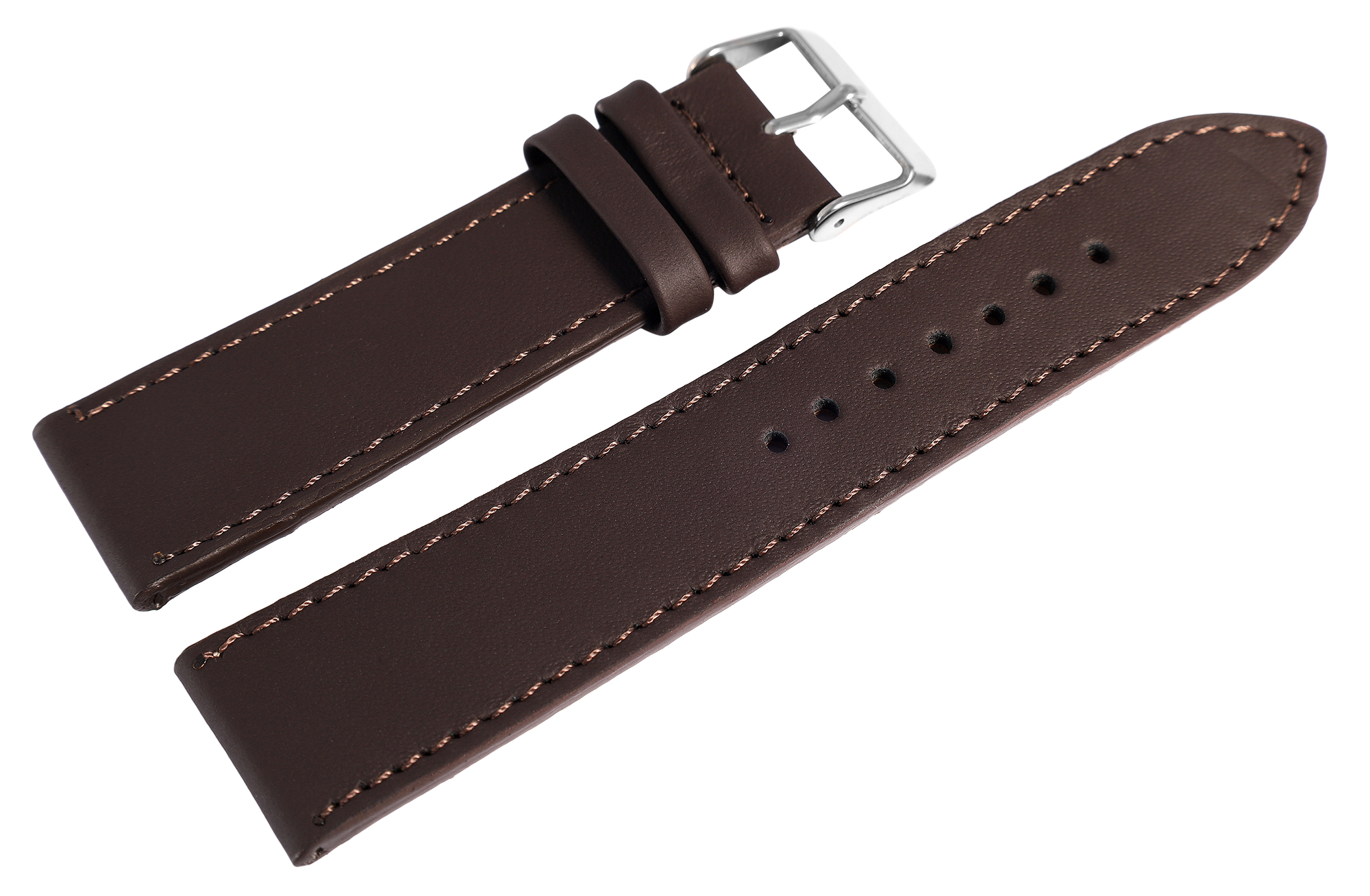 Echtleder Uhrenarmband, dunkelbraun, flach, VE-6, 20 mm
