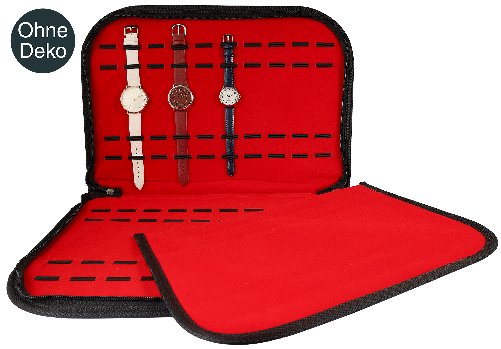 Uhrenmappe für 20 Uhren, rot/ schwarz (ohne Deko), Maße: 40 x 28,5 x 2 cm