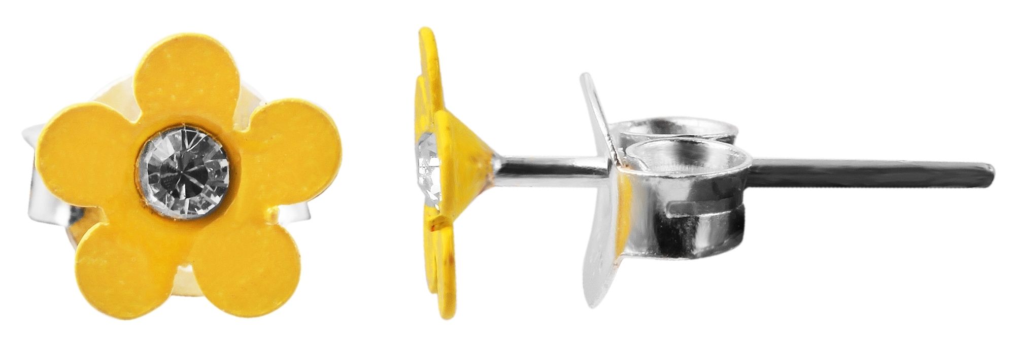 925/- Echt Silber Kinder Ohrstecker "Florette", Blume mit Similistein, gelb
