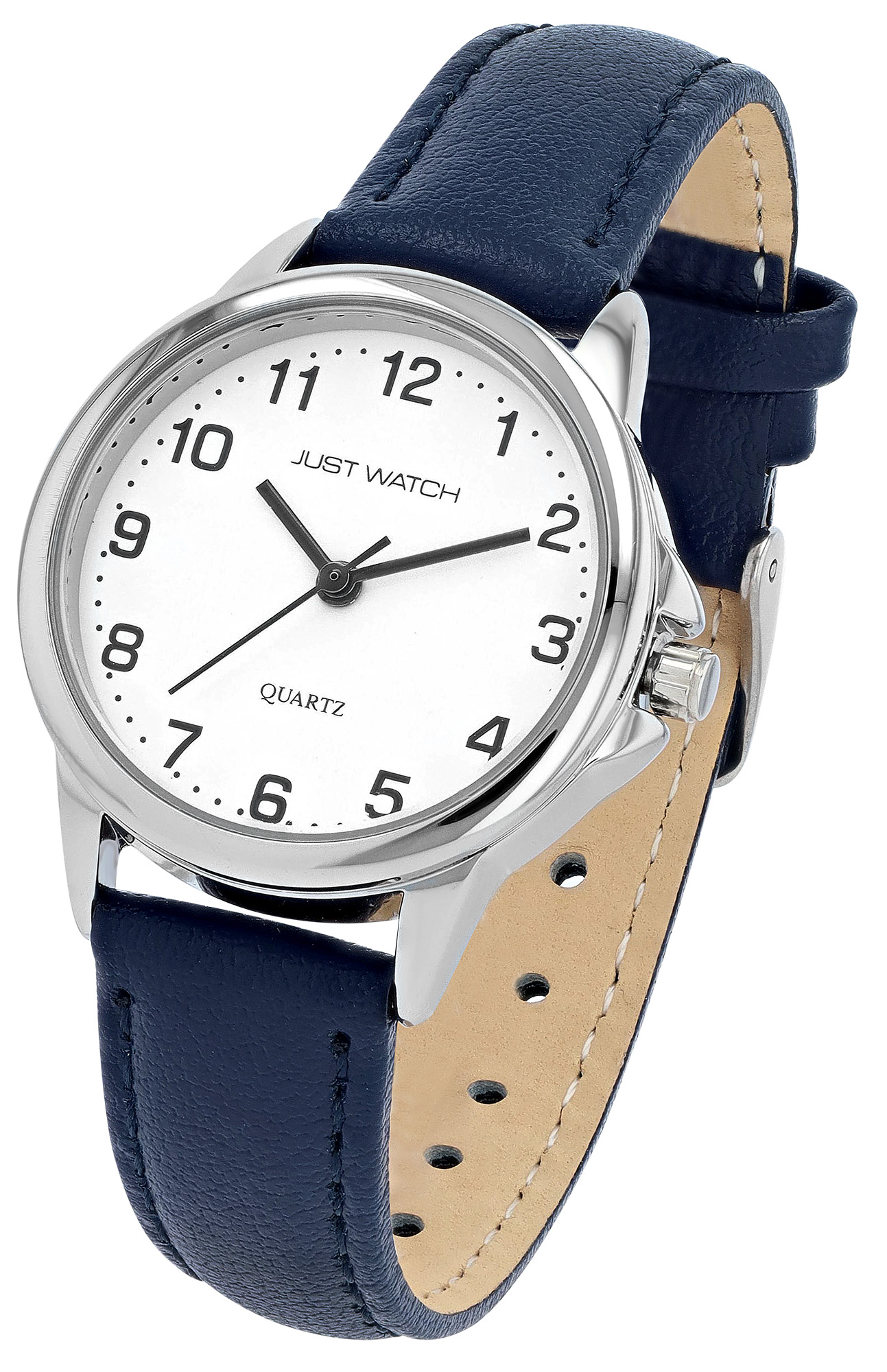 JUST WATCH "Brigitt" Damenuhr  Ø 29 mm, Echt Lederarmband, blau/ silberfarben