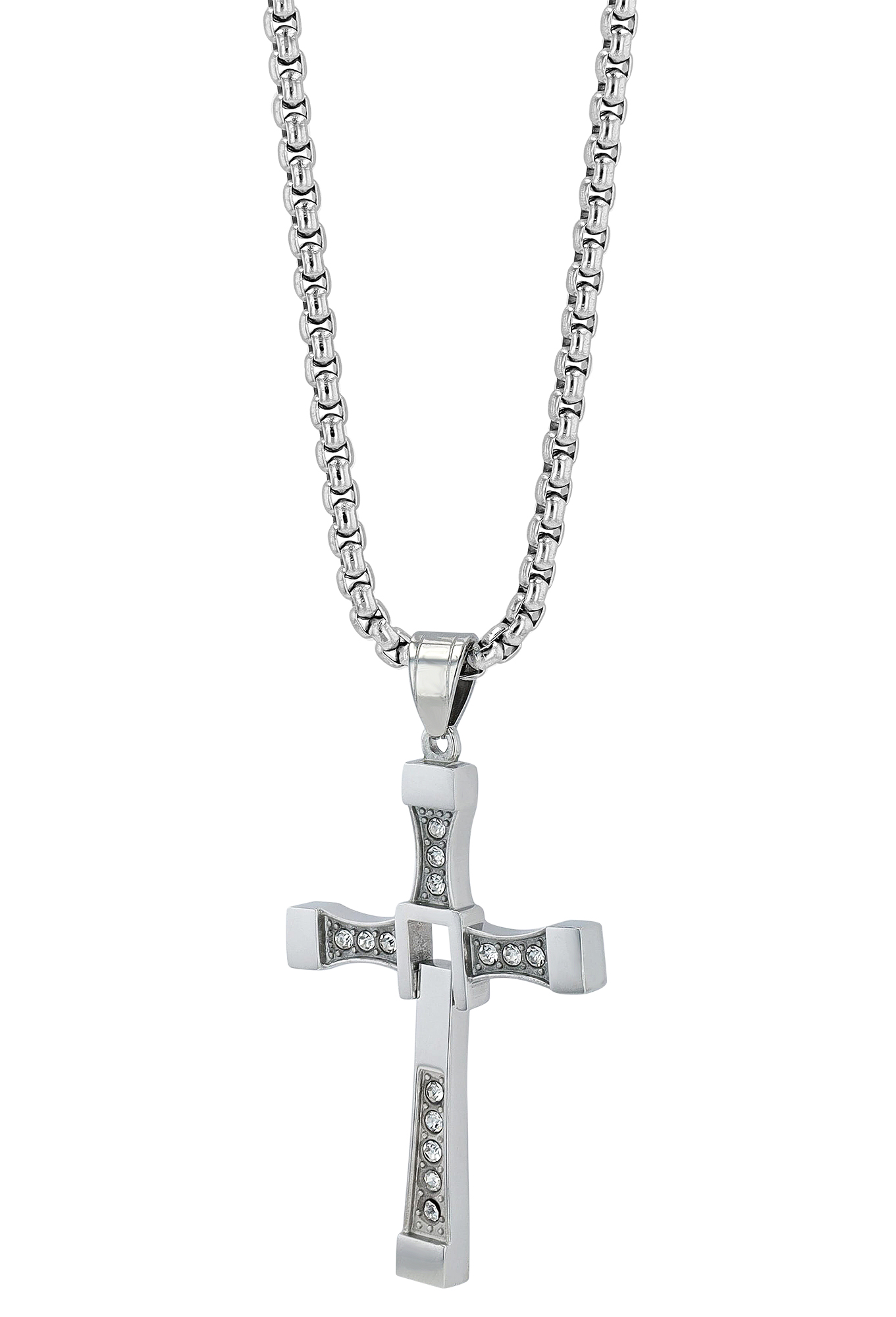"Kless" Edelstahl Kette (61cm/ 3,5 mm) mit Anhänger - Kreuz, silberfarbig