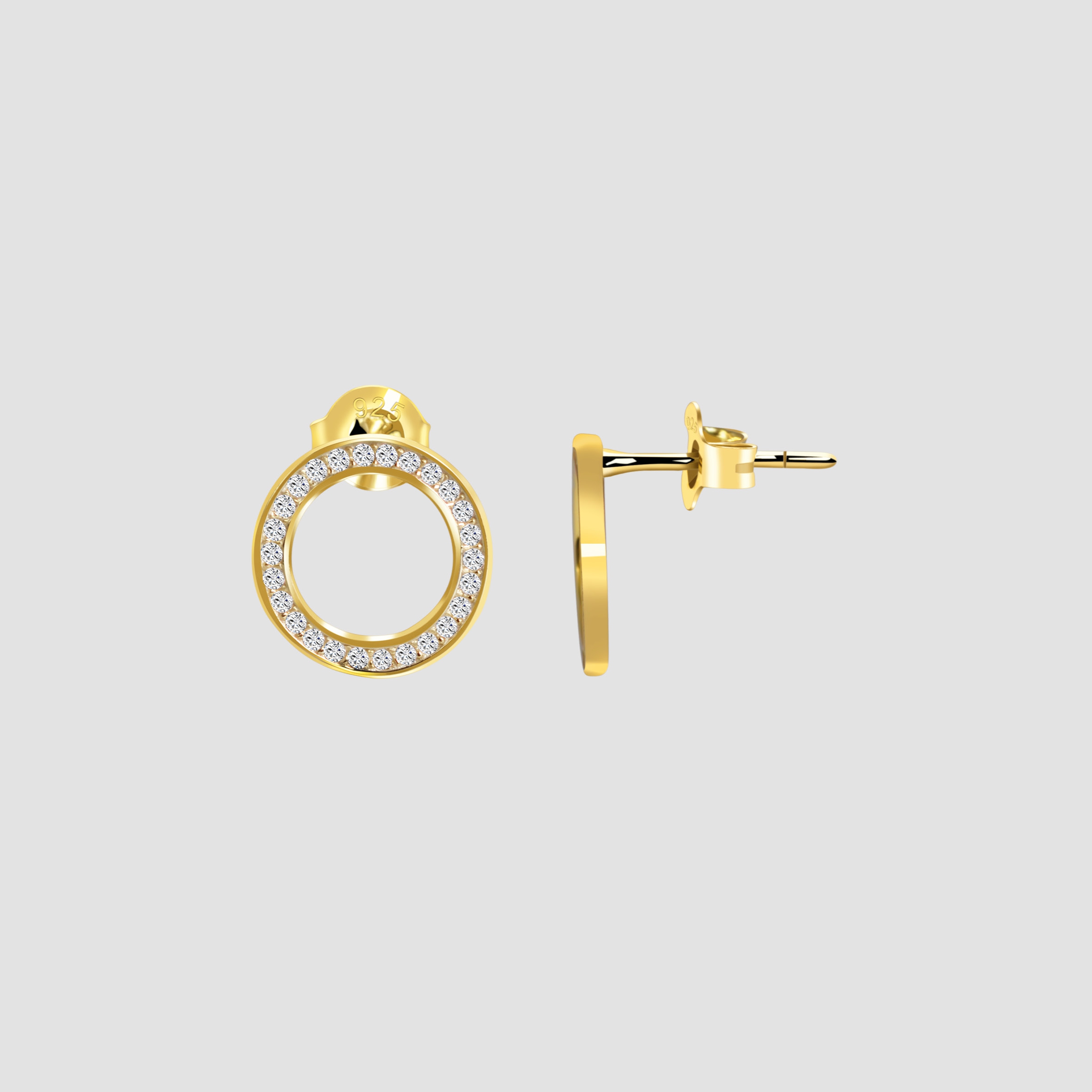925/- Echt Silber Ohrstecker "Florence", Zirkoniabesatz, rund, vergoldet