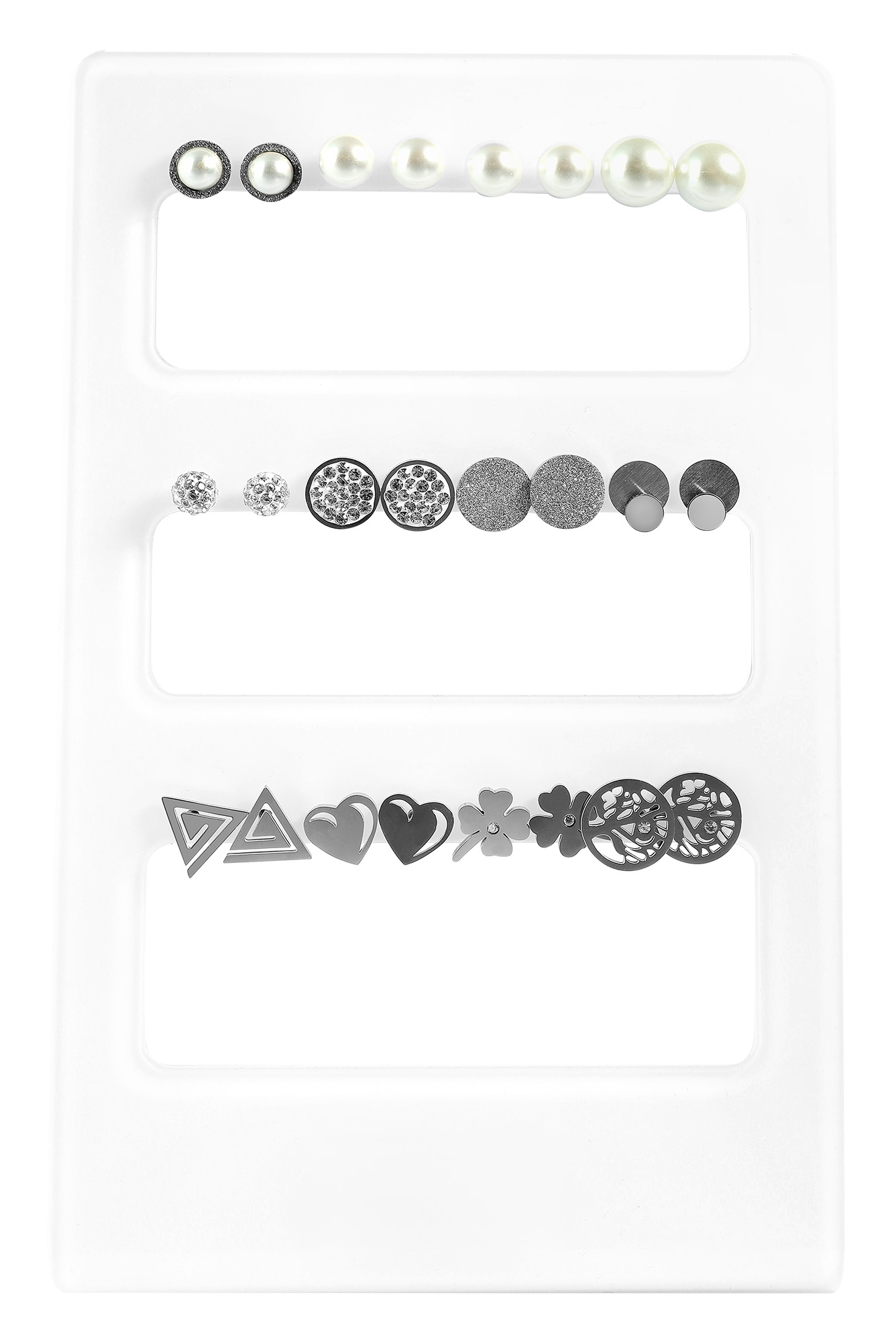 12er Set Ohrstecker mit Display, Damen, Edelstahl, verschiedene Modelle
