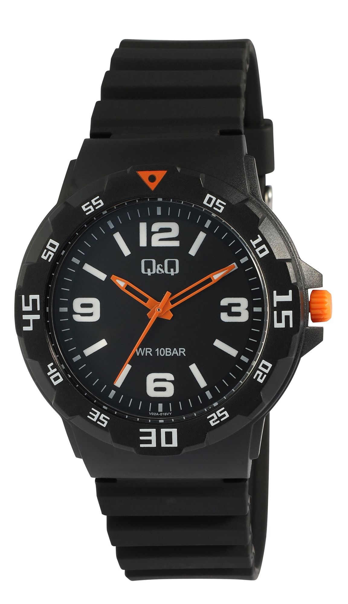 Q&Q Herrenuhr mit Silikonarmband, 10 ATM, Ø 42 mm, schwarz (orange)