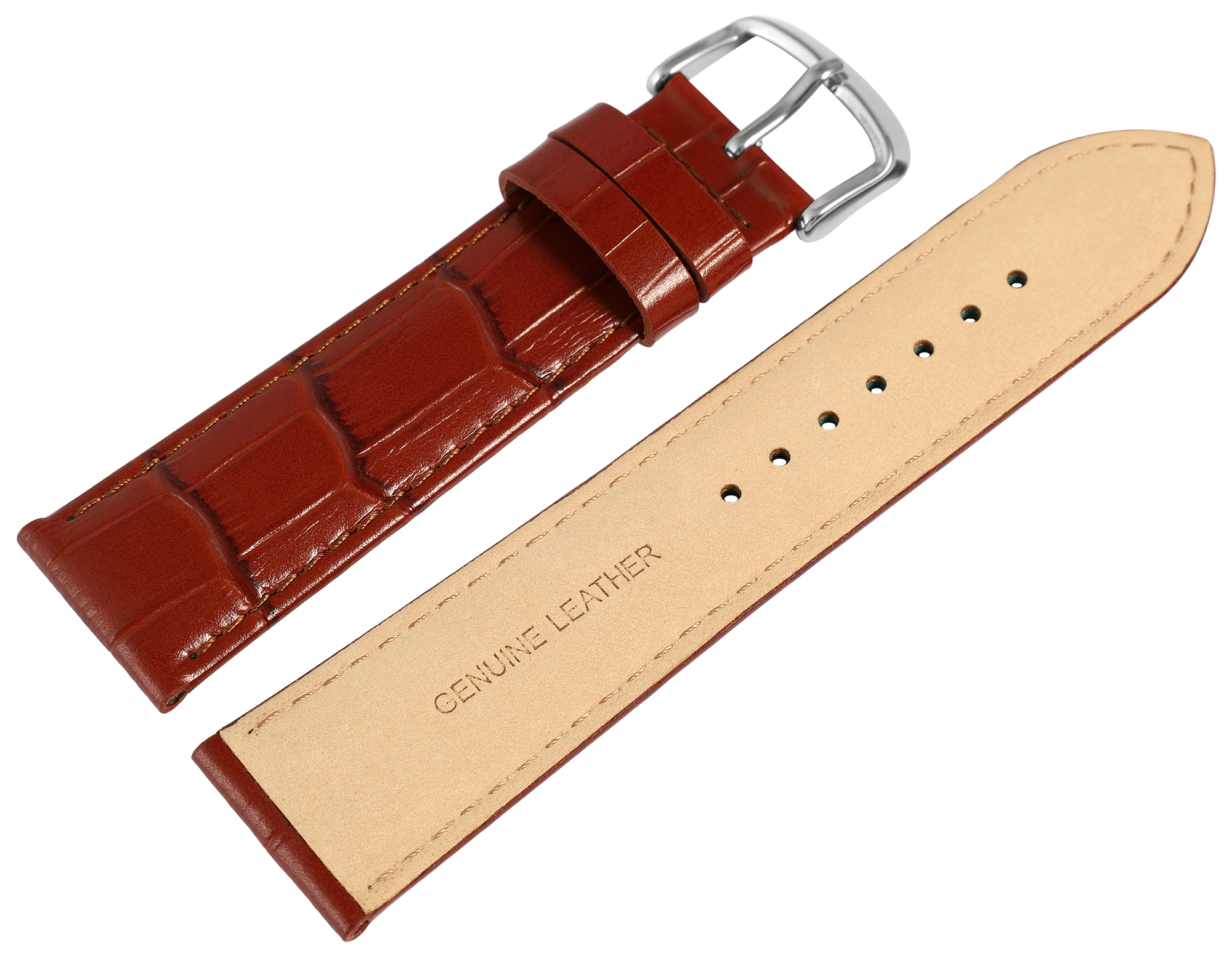 Uhrenarmband aus Echt Leder, Kroko-Optik, cognac, 14- 22 mm