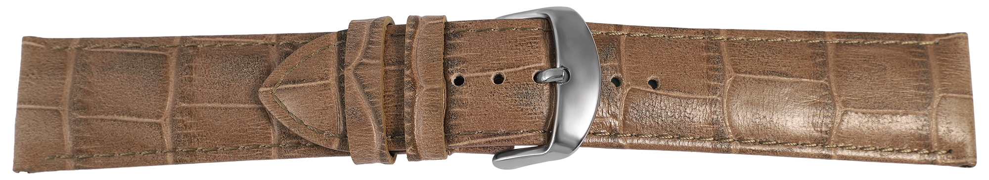 Uhrenarmband aus Echt Leder, Kroko-Optik, taupe, 20 mm