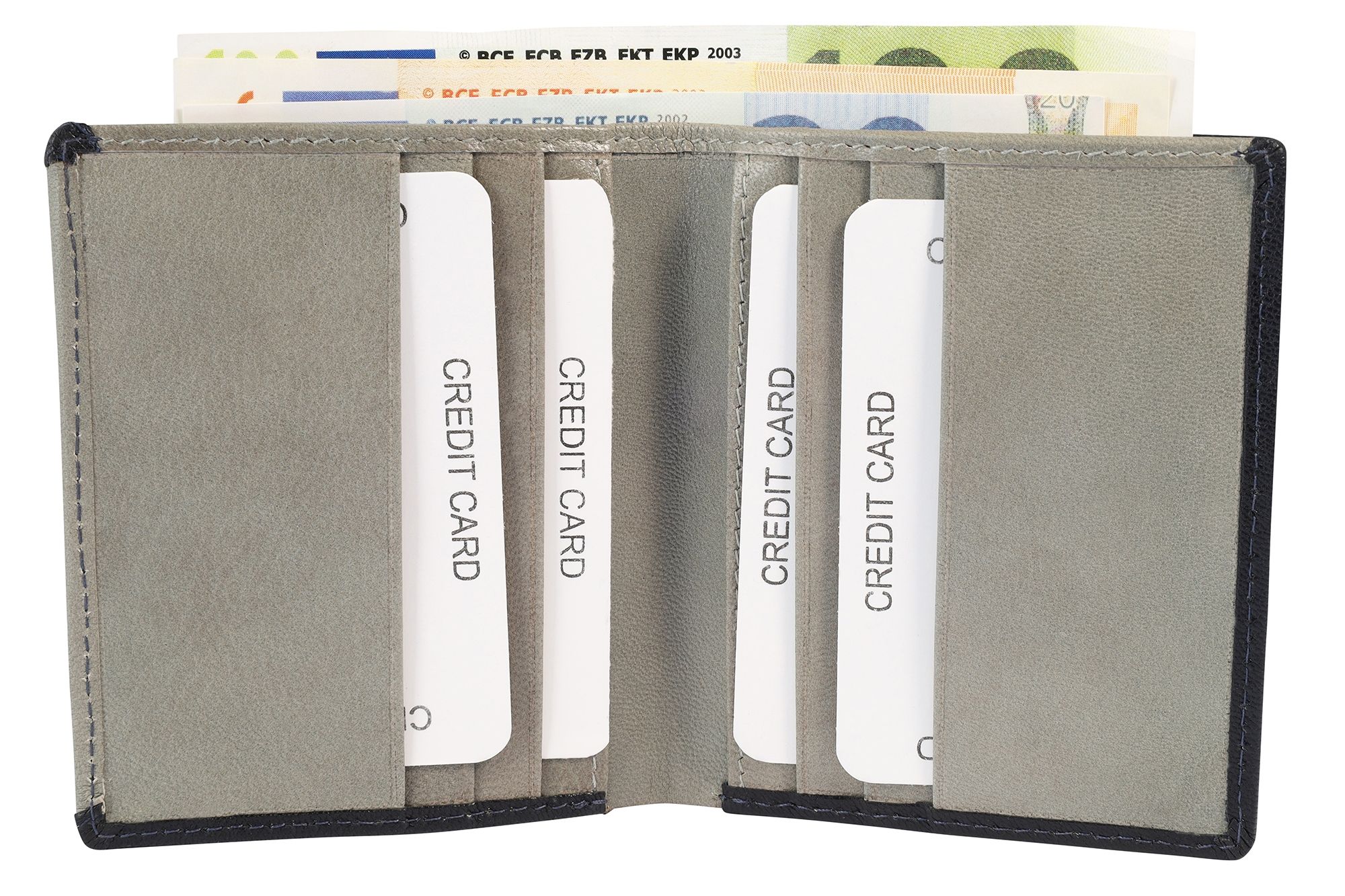 Carucci Echt Leder Kartenetui mit Scheinfach, RFID, Hochformat, dunkelblau/ grau