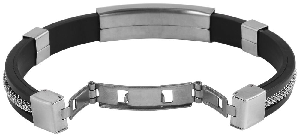 Akzent Silikonarmband mit Gravurplatte, schwarz/silberfarben