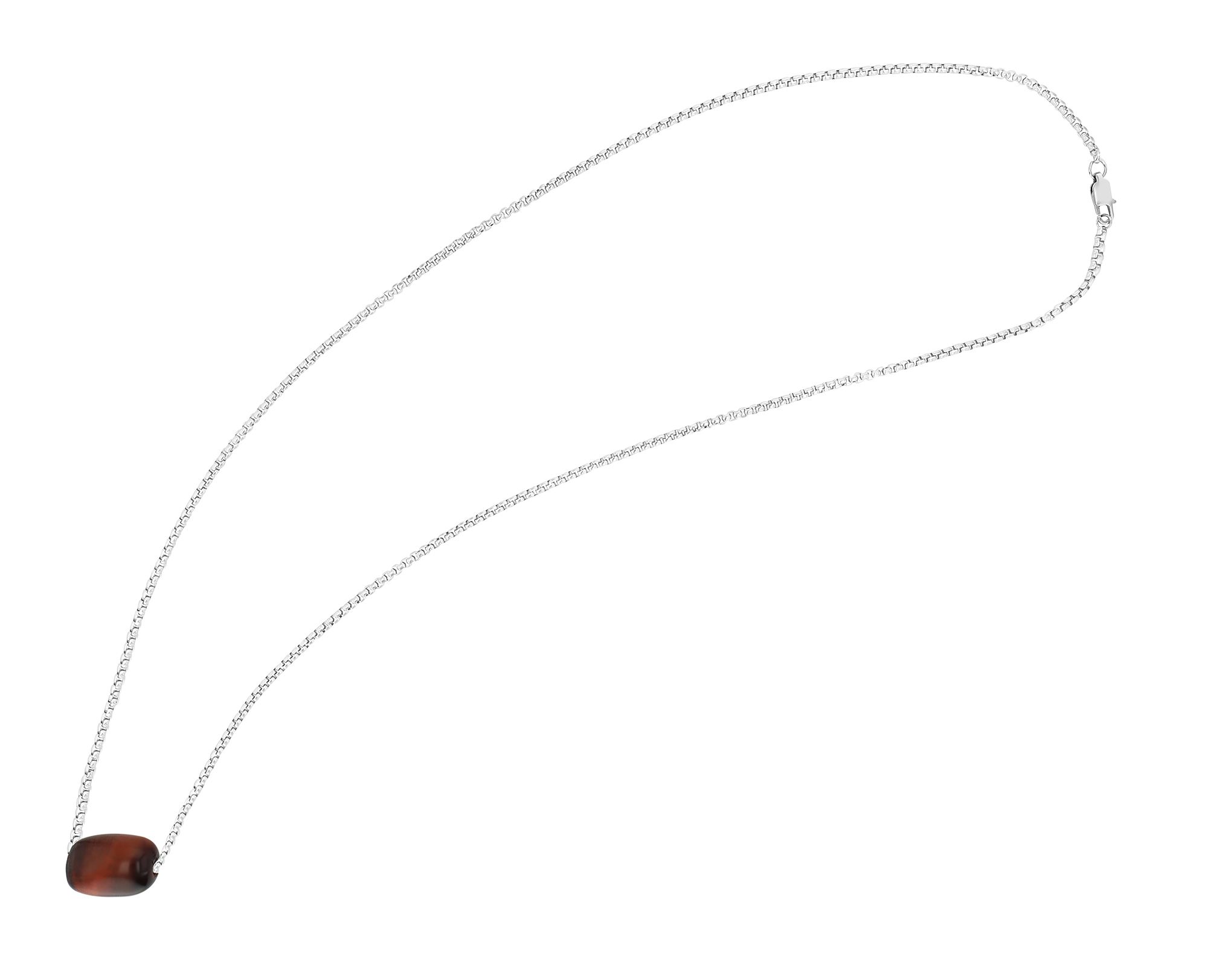 Akzent Halskette mit rotem Katzenauge Anhänger, silberfarben, 61 cm