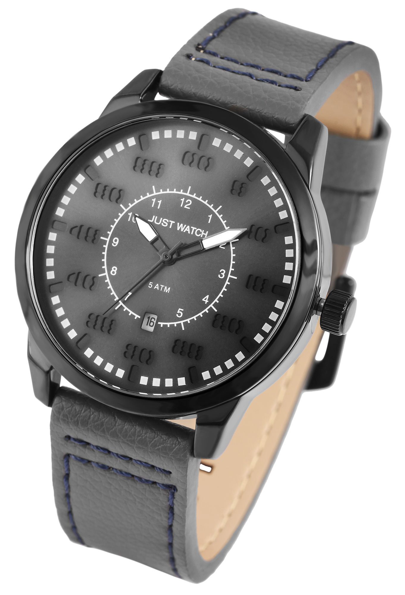 JUST WATCH "Benedict" Herrenuhr mit Echtlederband, Grau