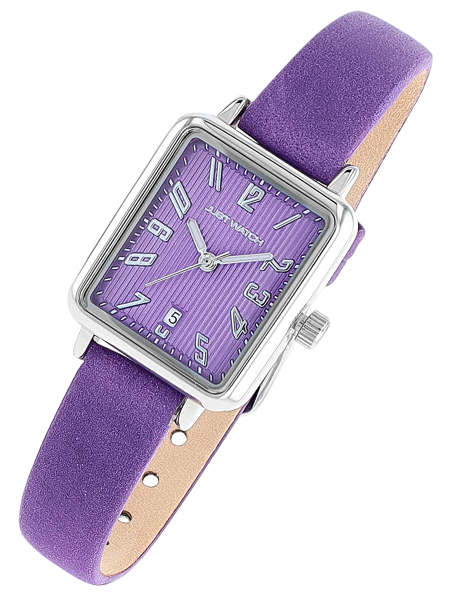 JUST WATCH Damenuhr "Aveline" mit Echtlederband, eckiges Design, lila/ silberfarben