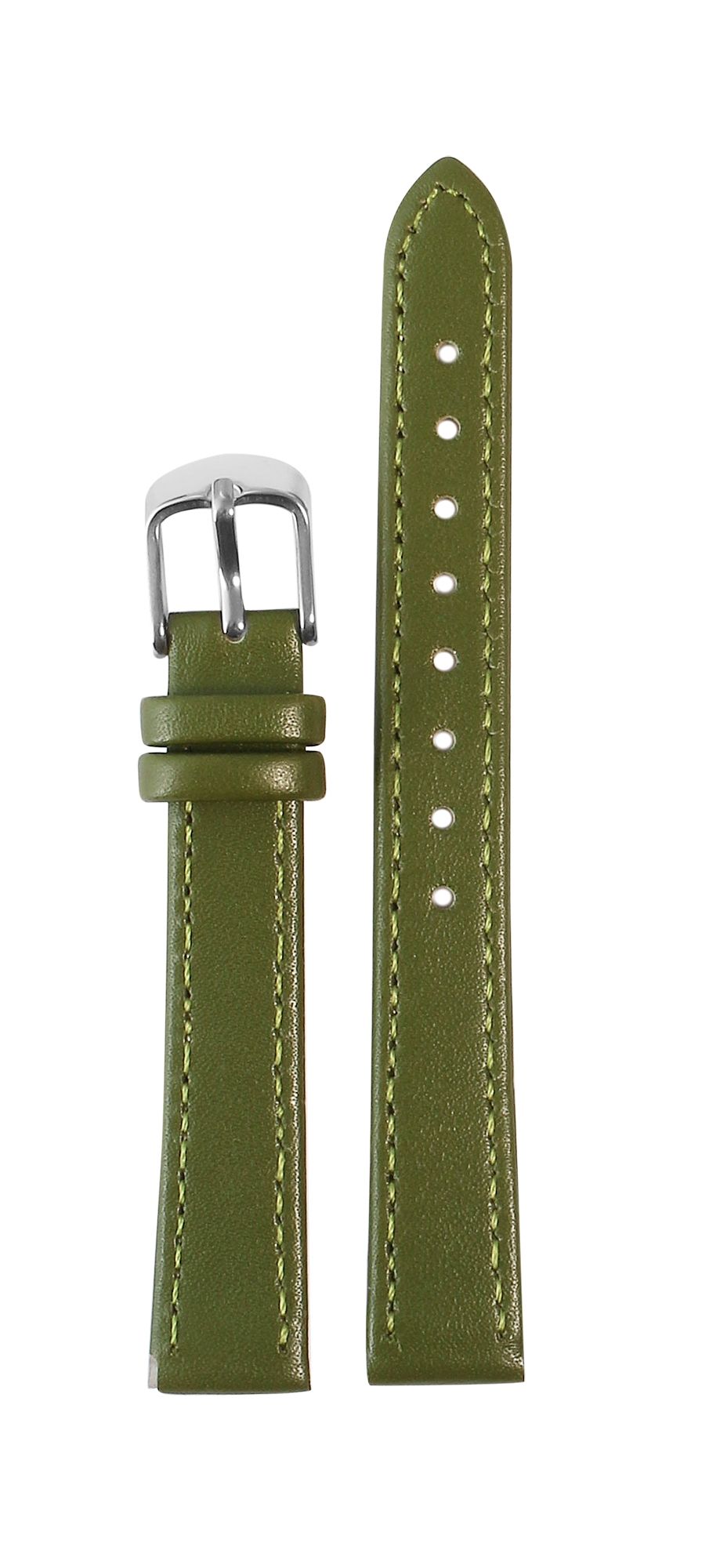 Uhrenarmband aus Echtleder, genäht, dunkelgrün, 16 mm