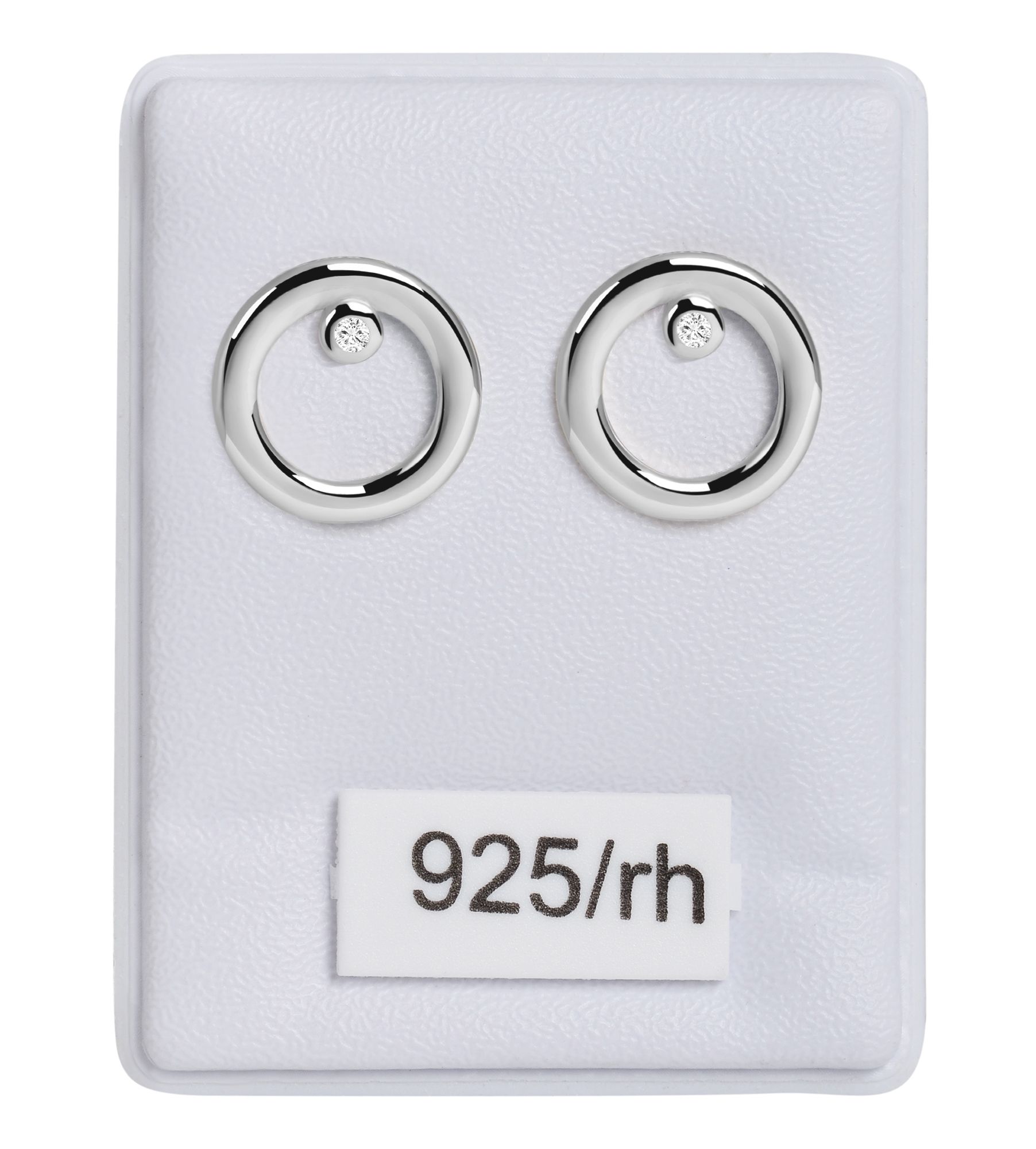 925/- Echt Silber Ohrstecker "Beatrice" mit Zirkonia, rund, rhodiniert