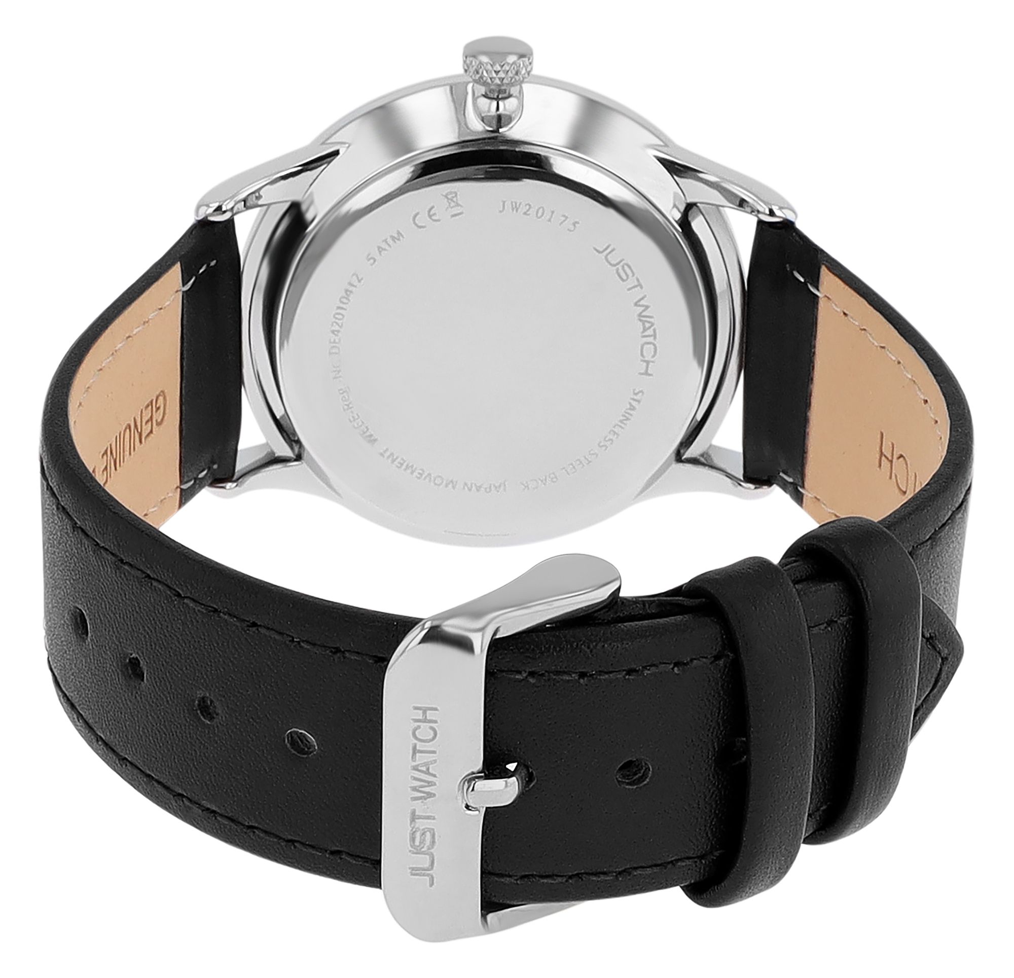 Just Watch Herrenuhr Basicuhr mit Echtlederband, Datumsanzeige, 5 ATM, schwarz/silberfarben