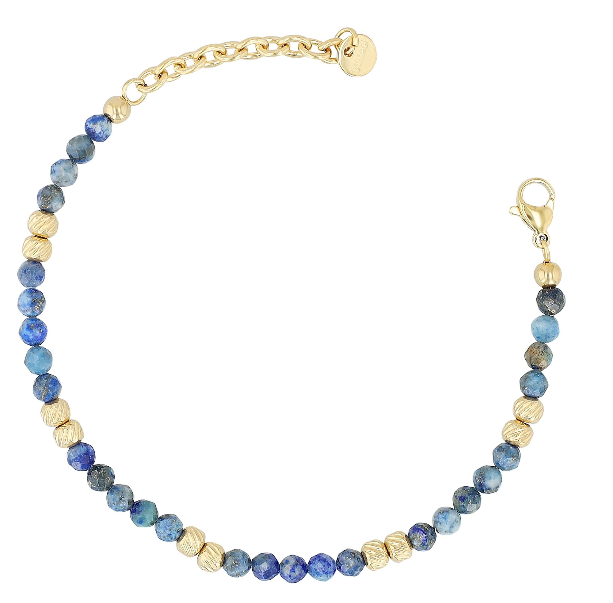"Willow" Armband 17 + 3 cm, Edelstahl & Natursteinen (Lapislazuli), goldfarben