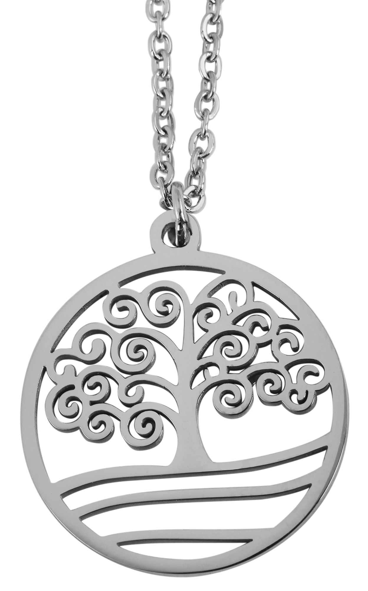 "Eleha", Edelstahlkette, Baum des Lebens mit Anhänger, Länge 43 cm, silberfarbig