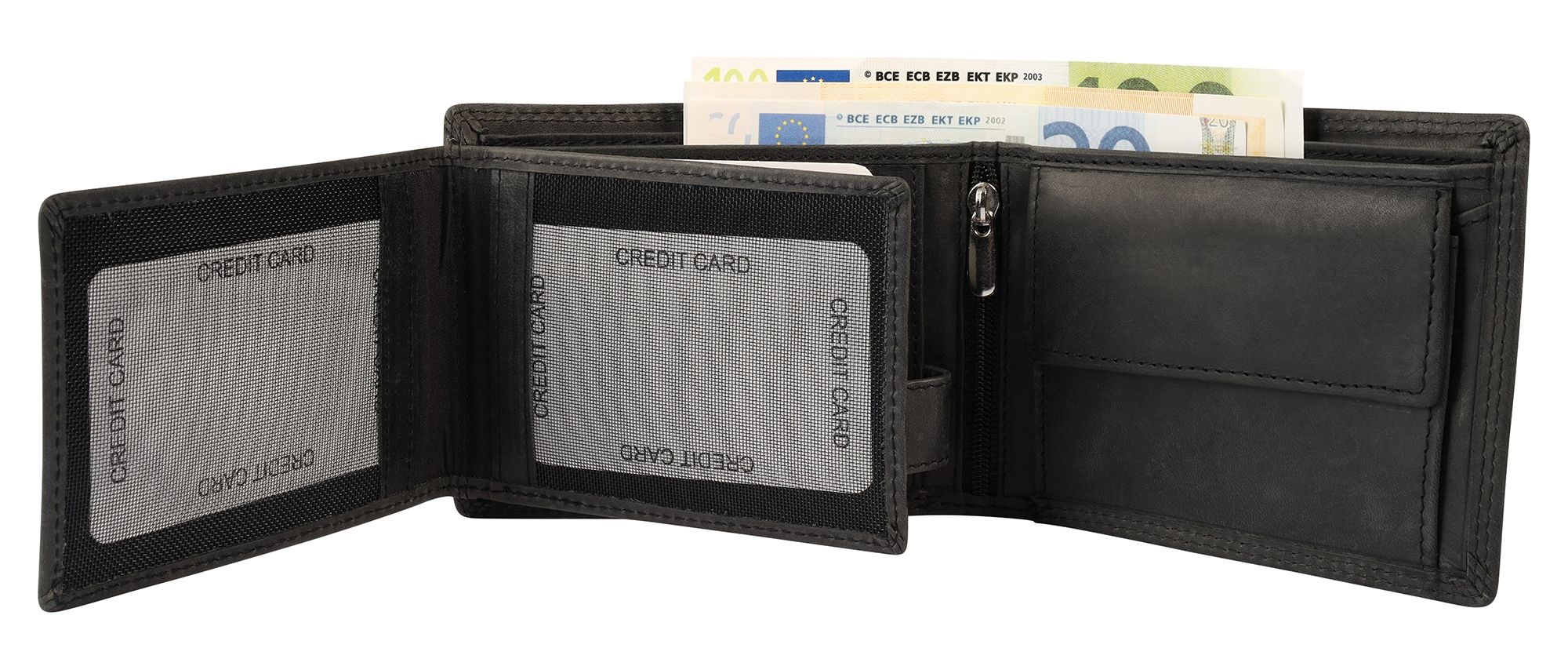 Akzent Echt Leder (Hunter-Leder) Geldbörse, RFID, Querformat, "Anker", schwarz