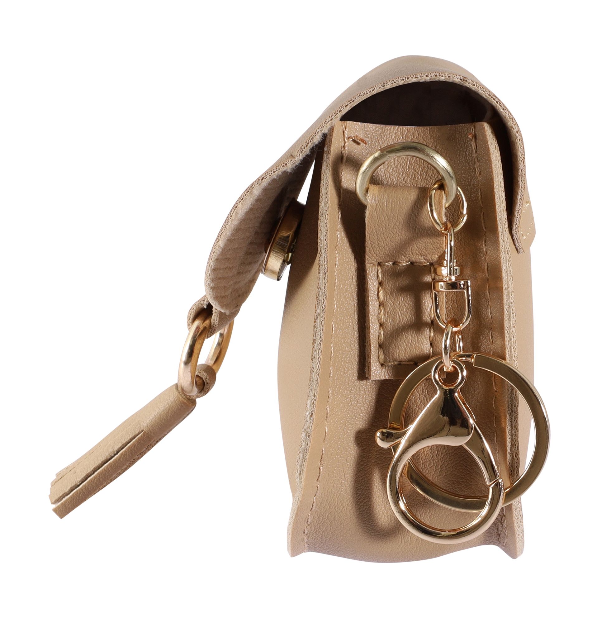 Mini-Tasche mit Karabinerhaken, Lederimitat, beige