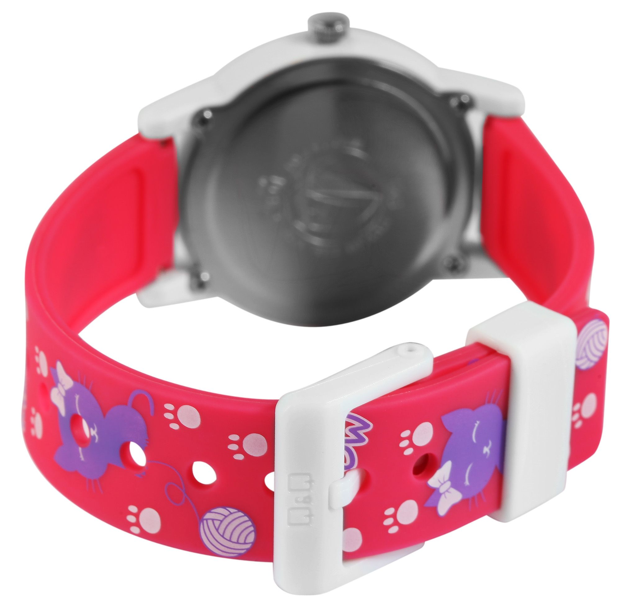 Q&Q Kinderuhr, Kunststoff, Silikonarmband, Katze, 10 ATM, Ø 32 mm