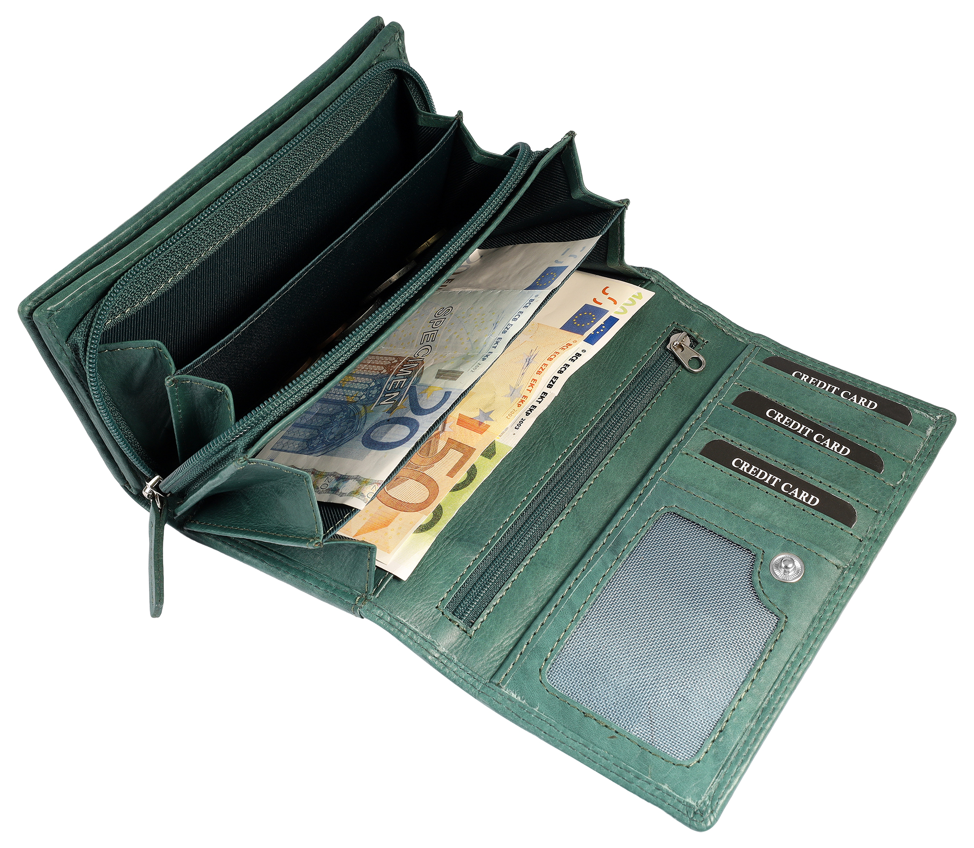 Leonardo Verrelli, Echtleder (Savage) Damen Geldbörse, länglich & RFID, grün