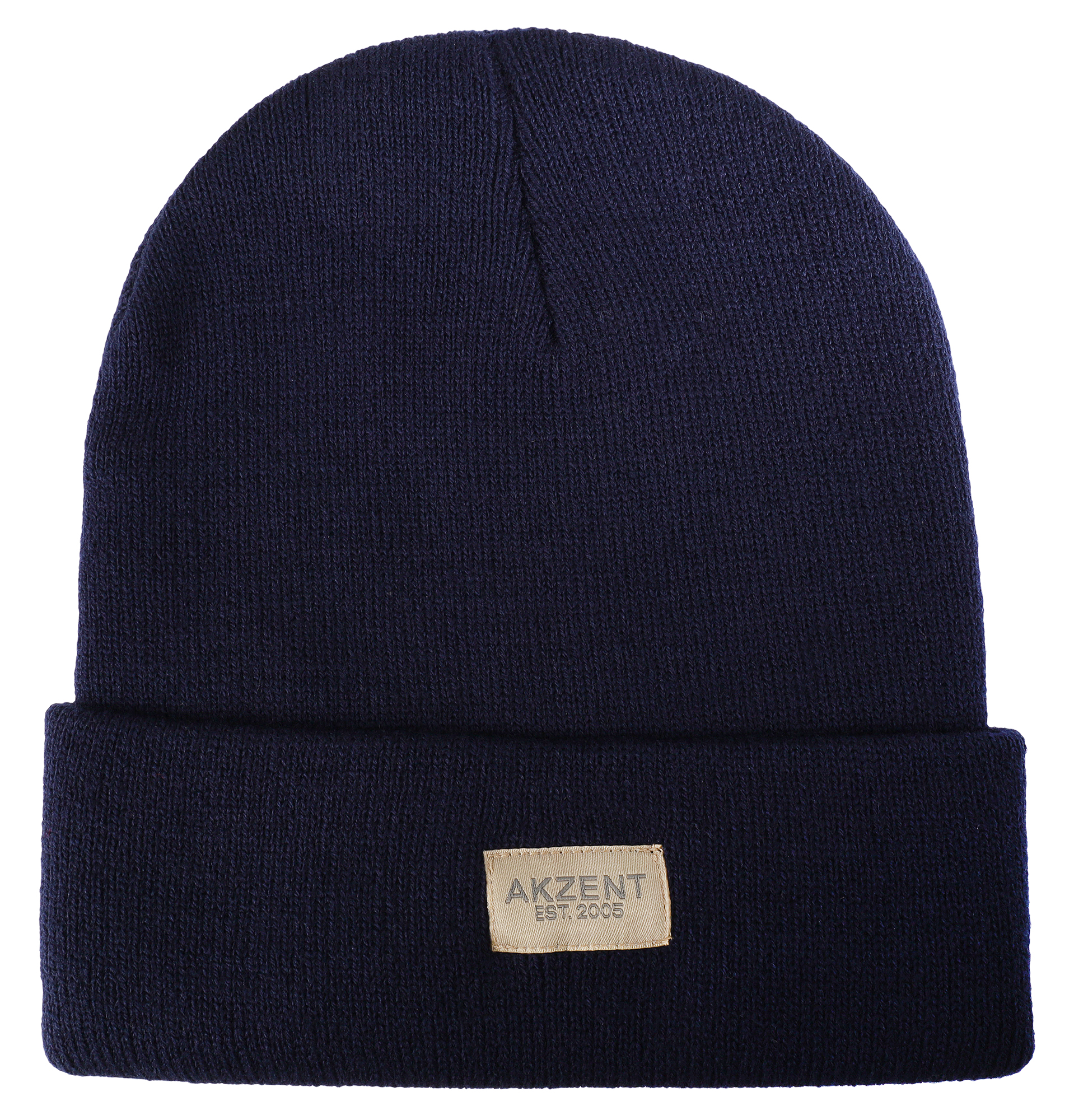Akzent Strickmütze/ Beanie mit Umschlag, 100% Acryl, 4-VE, dunkelblau