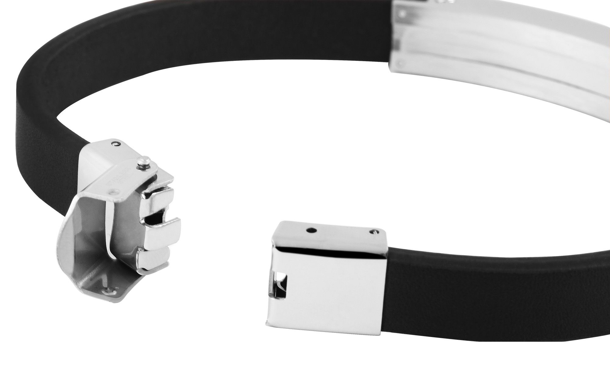 Akzent Echtlederarmband mit Edelstahlelement, schwarz/silberfarben