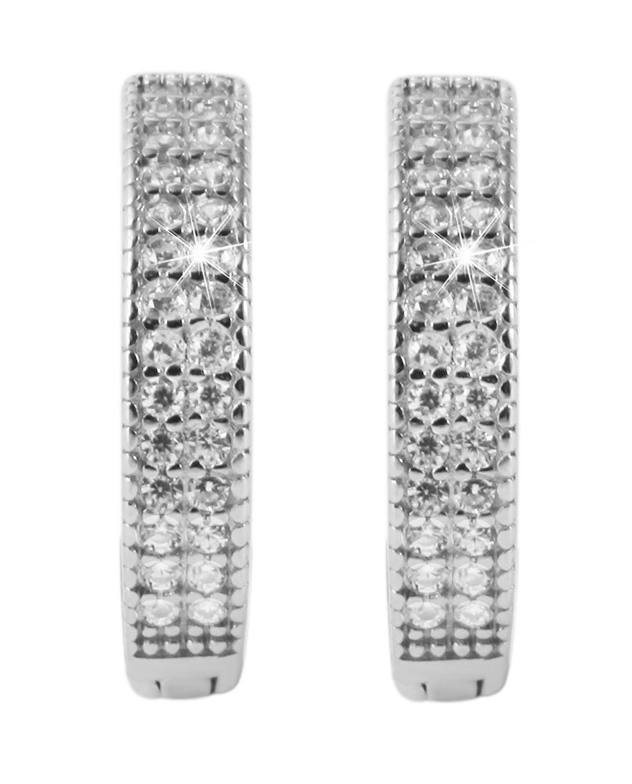 925/- Echt Silber Klappcreolen "Katha" mit weißem Zirkoniabesatz, 925/rhodiniert