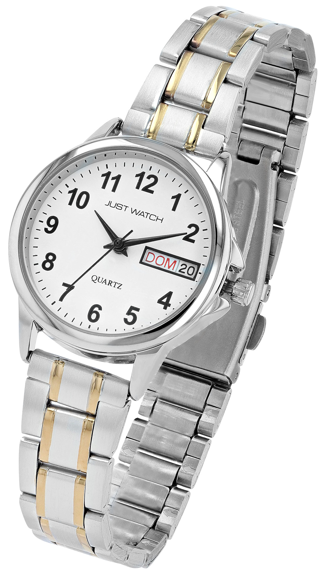 Just Watch "Bertha" Damenuhr Ø 29 mm, Edelstahlband, bicolor/ weiß (rote Details)
