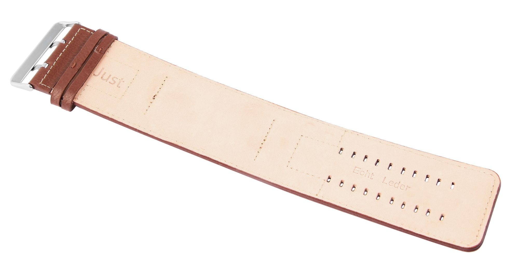 Just Echtleder-Uhrenarmband mit Unterlage, braun, 24 mm