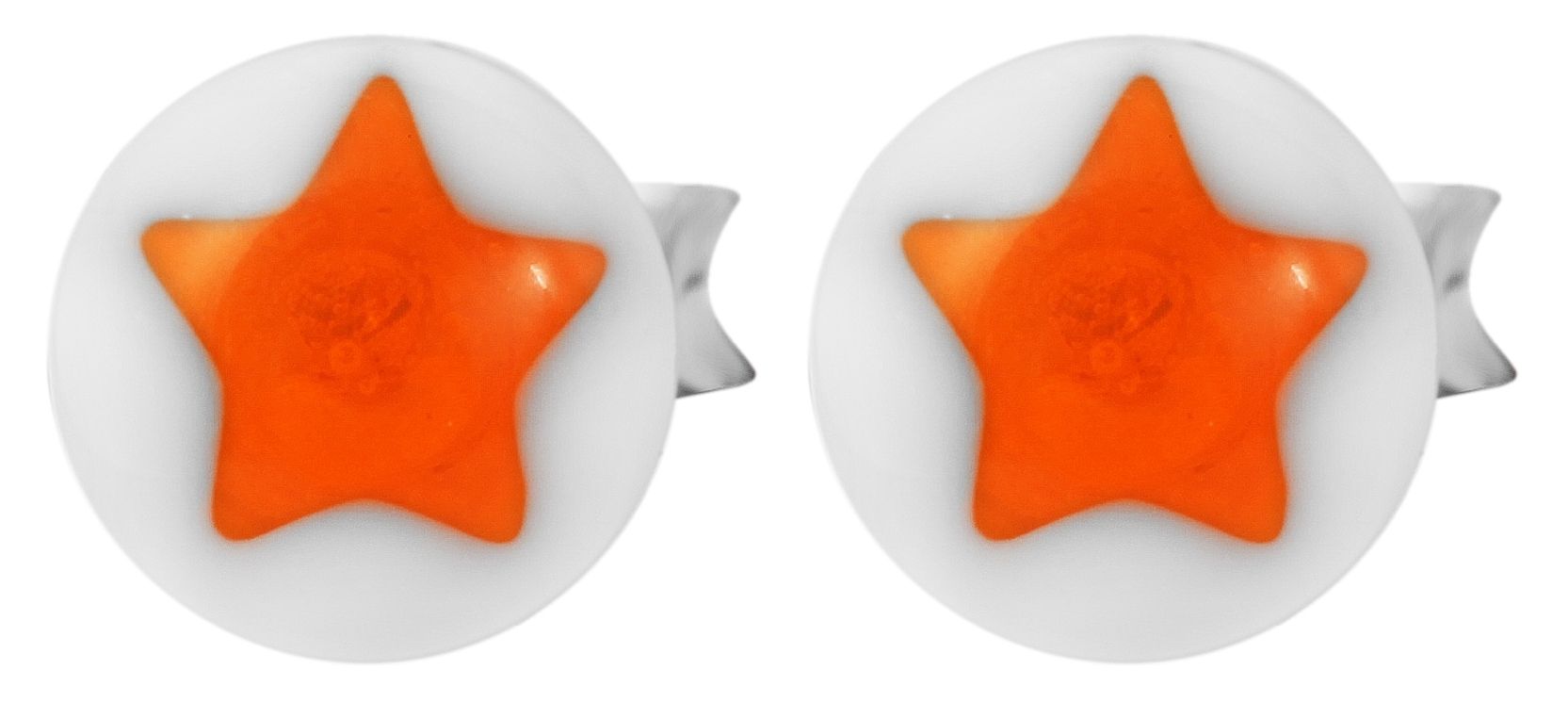 925/- Echt Silber Kinder Ohrstecker "Astrid", Perle mit Stern, weiß/orange